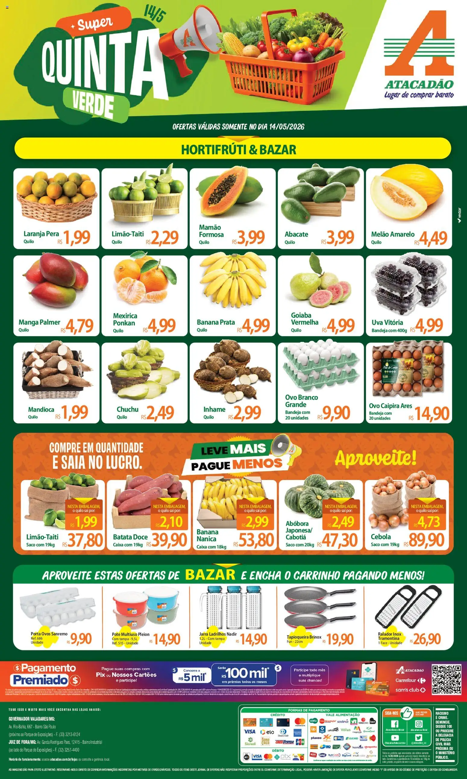 Pré-Visualização do folheto "Atacadão ofertas - MG" da loja Atacadão válido a partir de 14/05/2026 - Manga, Ovos, Pera, Abacate, Cebola, Melão, Mamão, Jarra