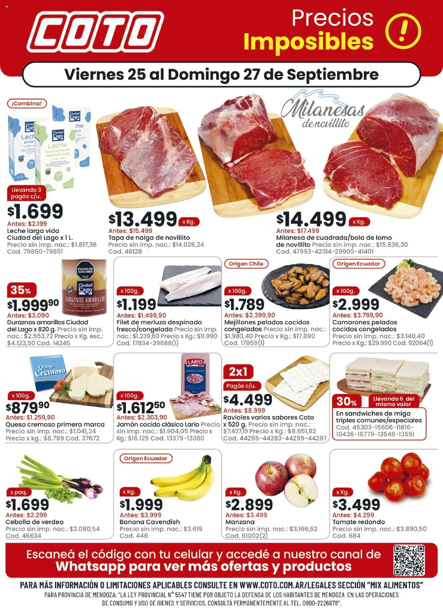 Vista previa del folleto de la tienda Coto válido desde el 25/09/2026 - Milanesas, Manzana, Tomate, Lomo, Leche, Alimentos, Jamón cocido, Jamón