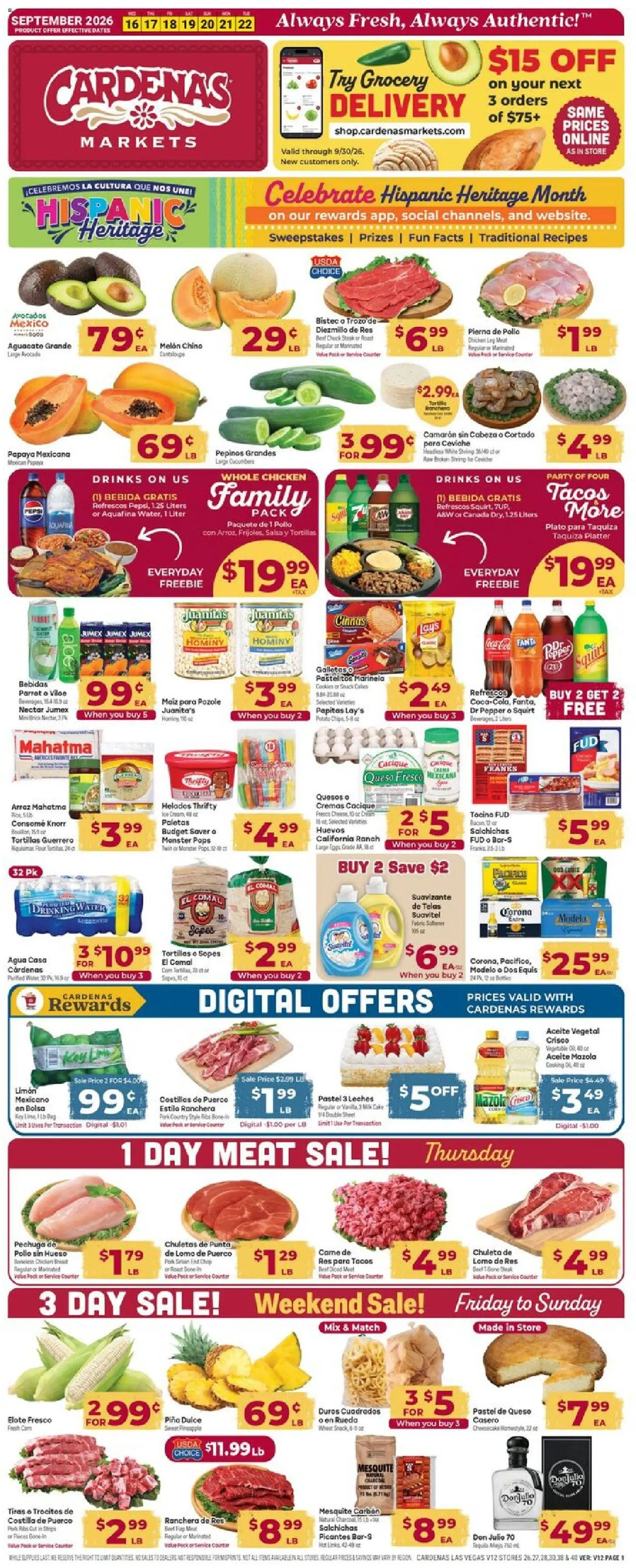 Ad Preview of Cardenas Cardenas Weekly Ad from 09/16/2026 - Cake, Cheesecake, Avocado, Shrimp, Oil, Pepper, Pork, Chicken