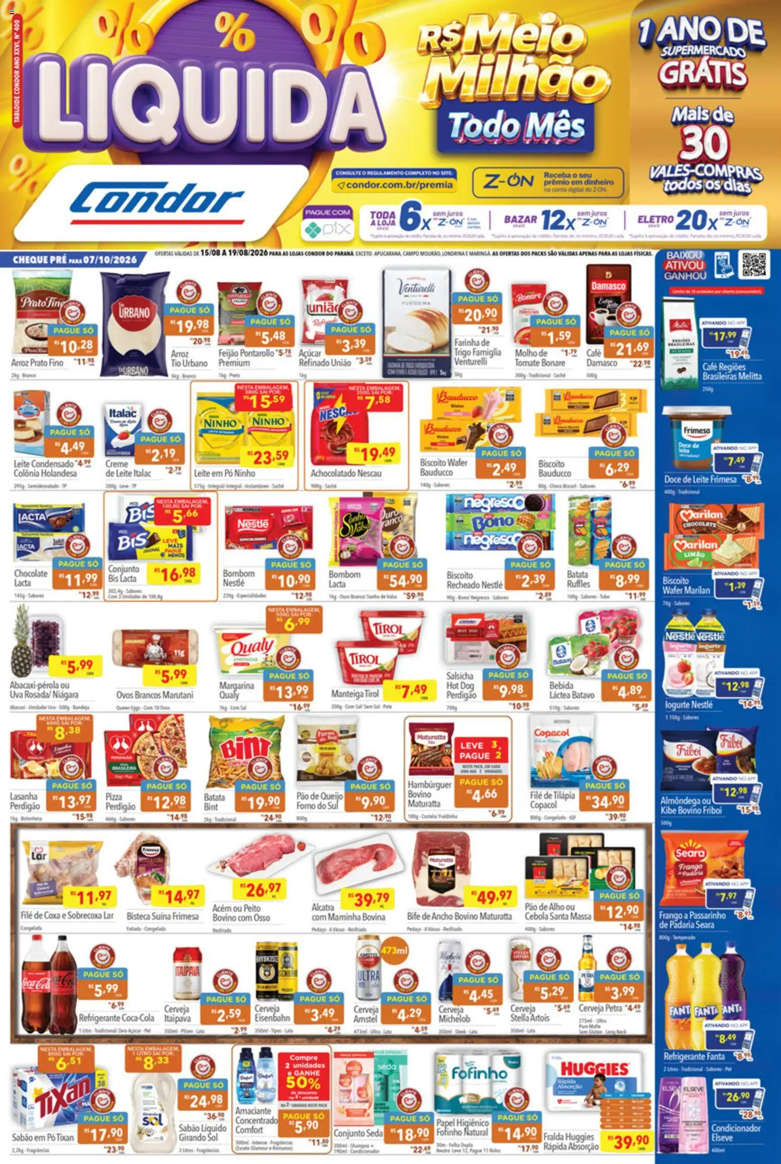 Pré-Visualização do folheto "Supermercados Condor - Ofertas da semana" da loja Supermercados Condor válido a partir de 15/08/2026 - Salsicha, Biscoito, Nescau, Leite em pó, Eisenbahn, Filé de tilápia, Alho, Achocolatado
