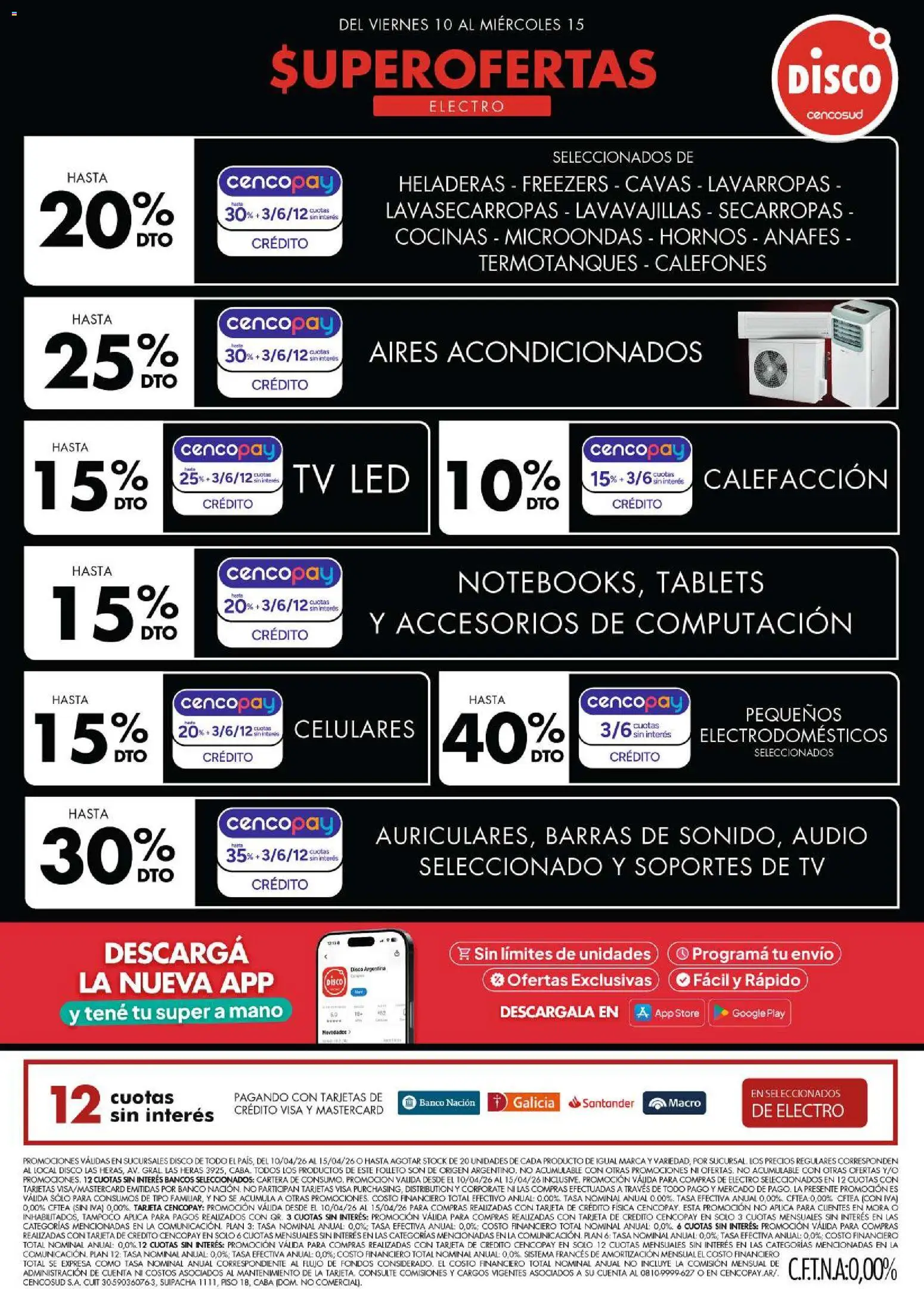 Vista previa del folleto de la tienda Disco válido desde el 09/04/2026 - Disco, Banco, Lavarropas, Microondas, Cartera, Lavavajillas, Secarropas, Audio