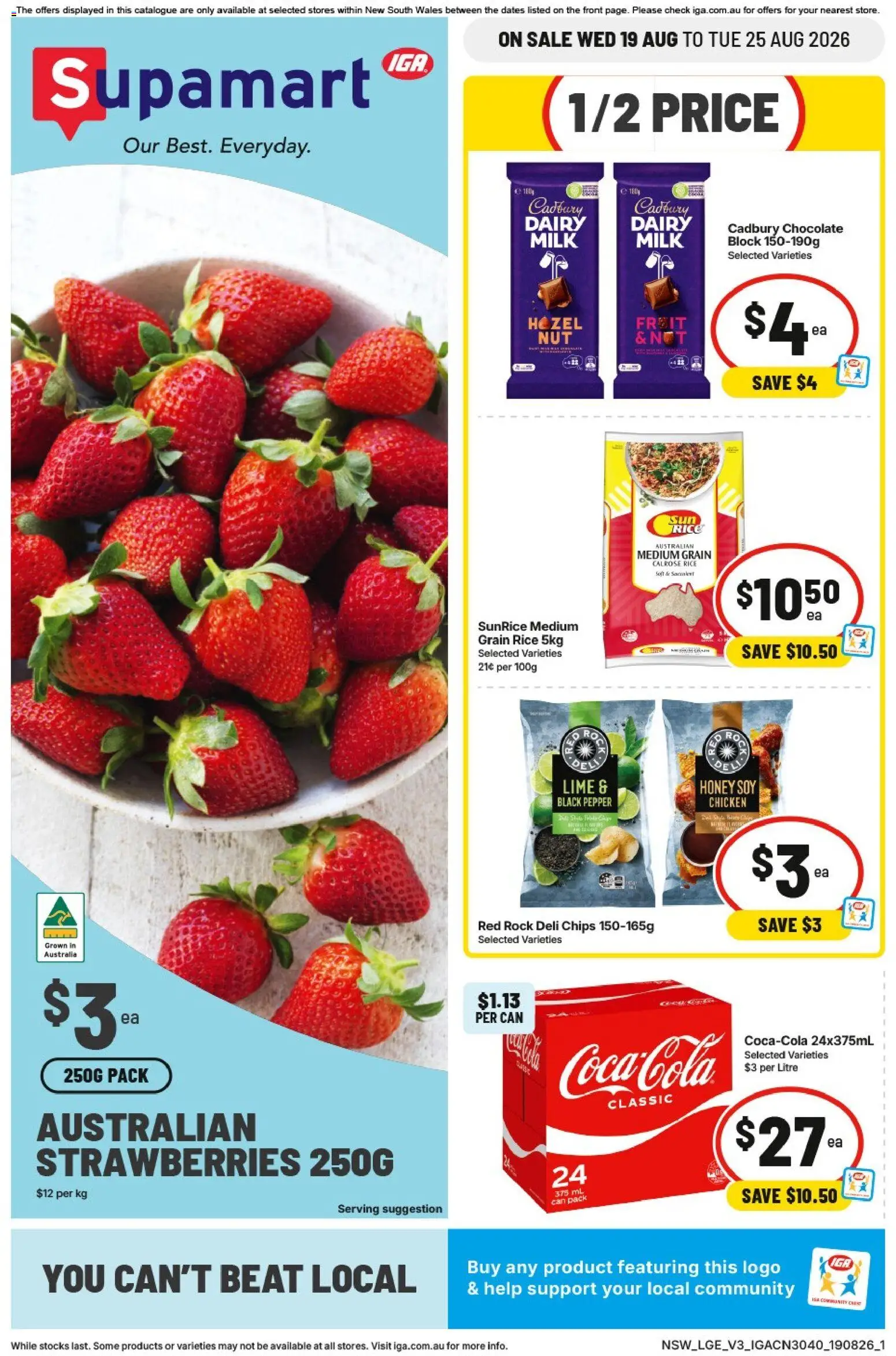 Preview of catalogue IGA catalogue Supamart from shop IGA valid 19/08/2026 - Milk, Dairy, Chocolate, Honey, Rice, Chips, Pepper, Lime
