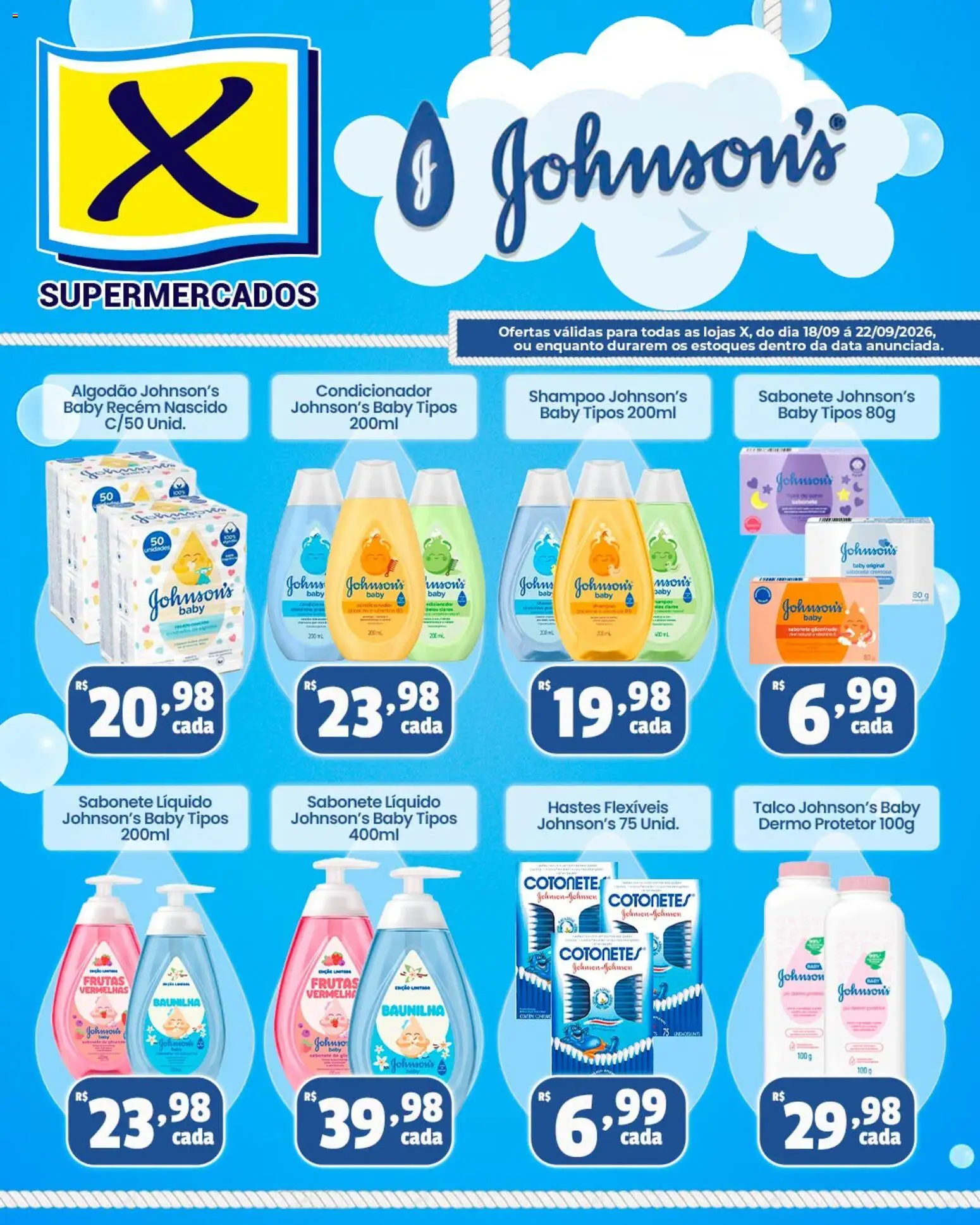 Pré-Visualização do folheto "X Supermercados ofertas Johnson's" da loja X Supermercados válido a partir de 18/09/2026
