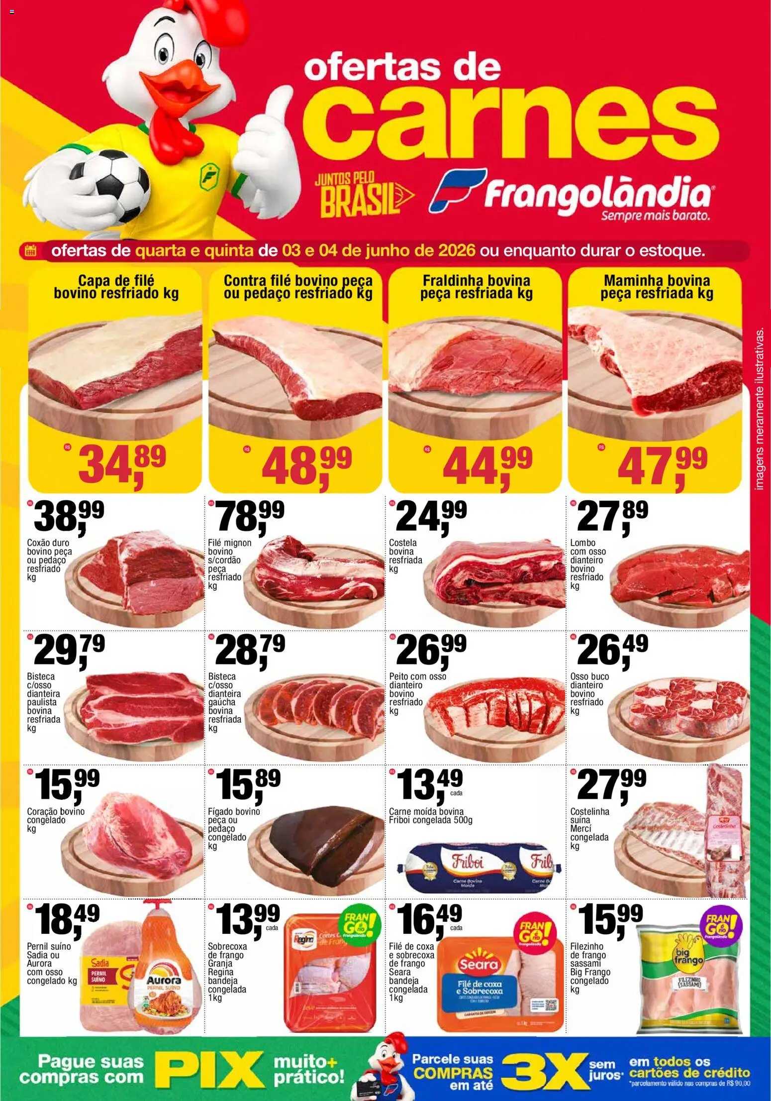 Pré-Visualização do folheto "Frangolândia - Ofertas da semana" da loja Frangolândia válido a partir de 03/06/2026 - Fígado, Carne moída, Pernil, Filé mignon, Lombo, Contra filé, Coxão duro, Carne moída bovina