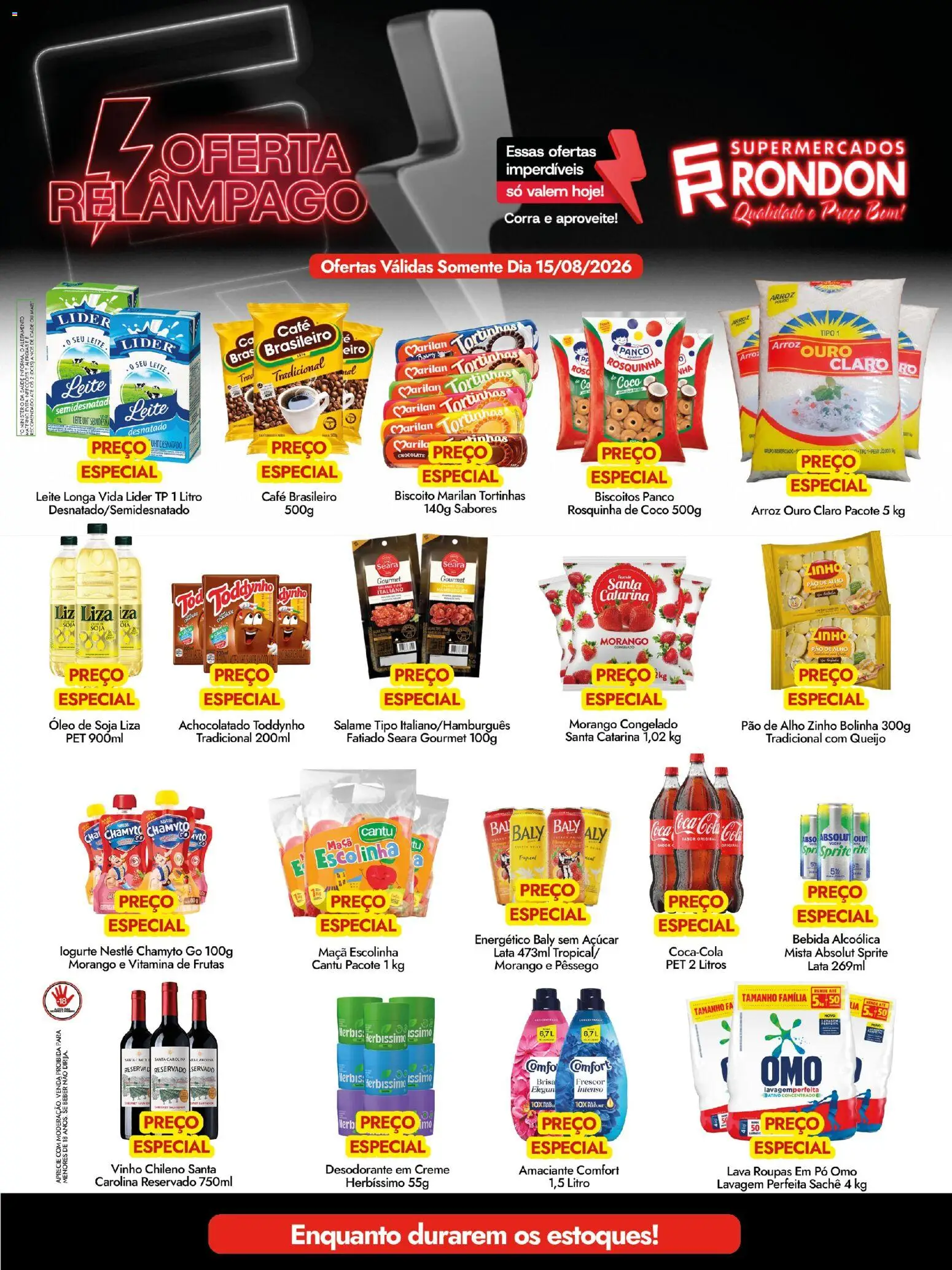 Pré-Visualização do folheto "Supermercados Rondon ofertas do Dia" da loja Supermercados Rondon válido a partir de 15/08/2026