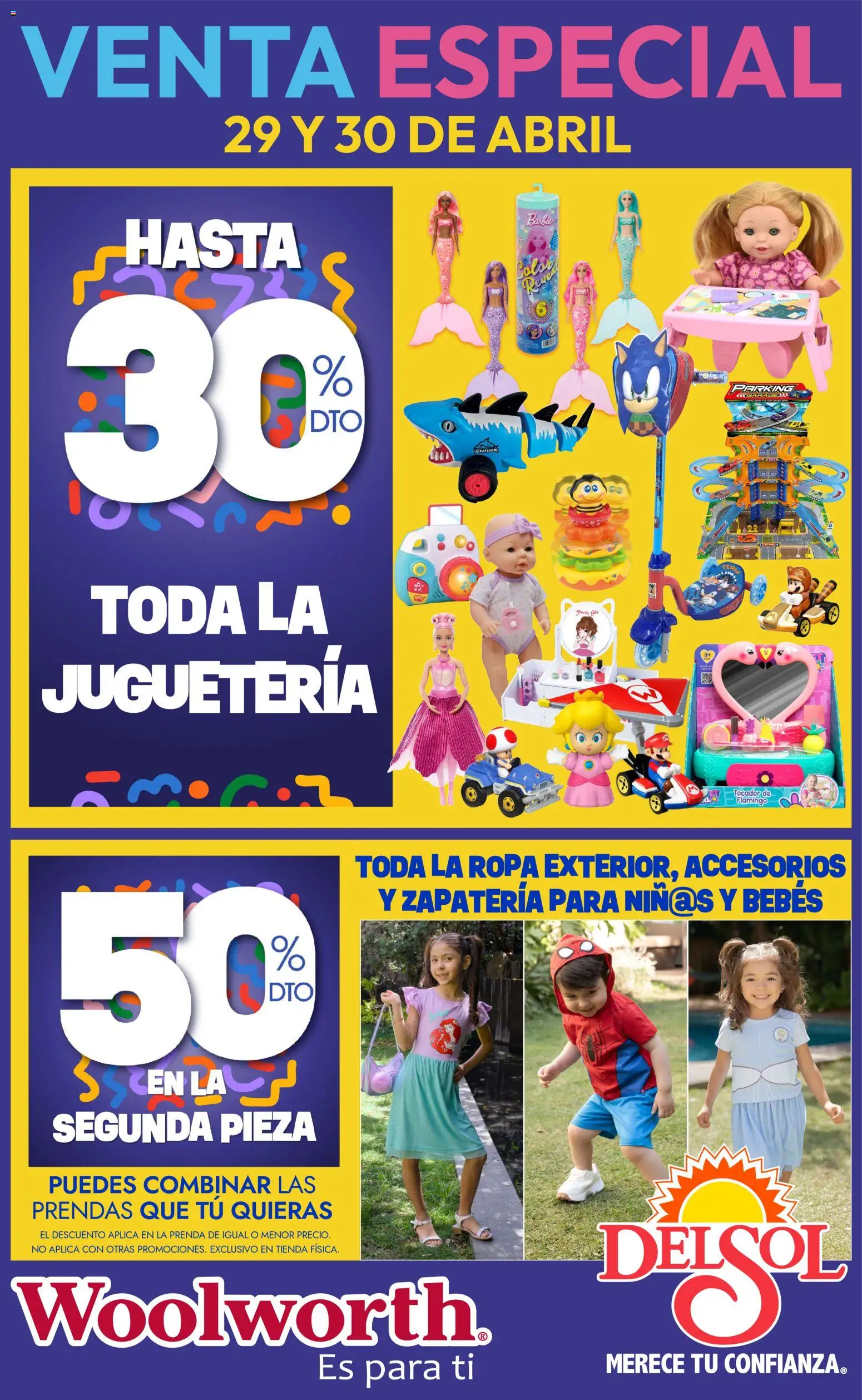 Vista previa las ofertas de la tienda Del Sol y Woolworth - Del Sol y Woolworth catálogo Venta Especial Día del Niño 2026 desde el 29/04/2026 