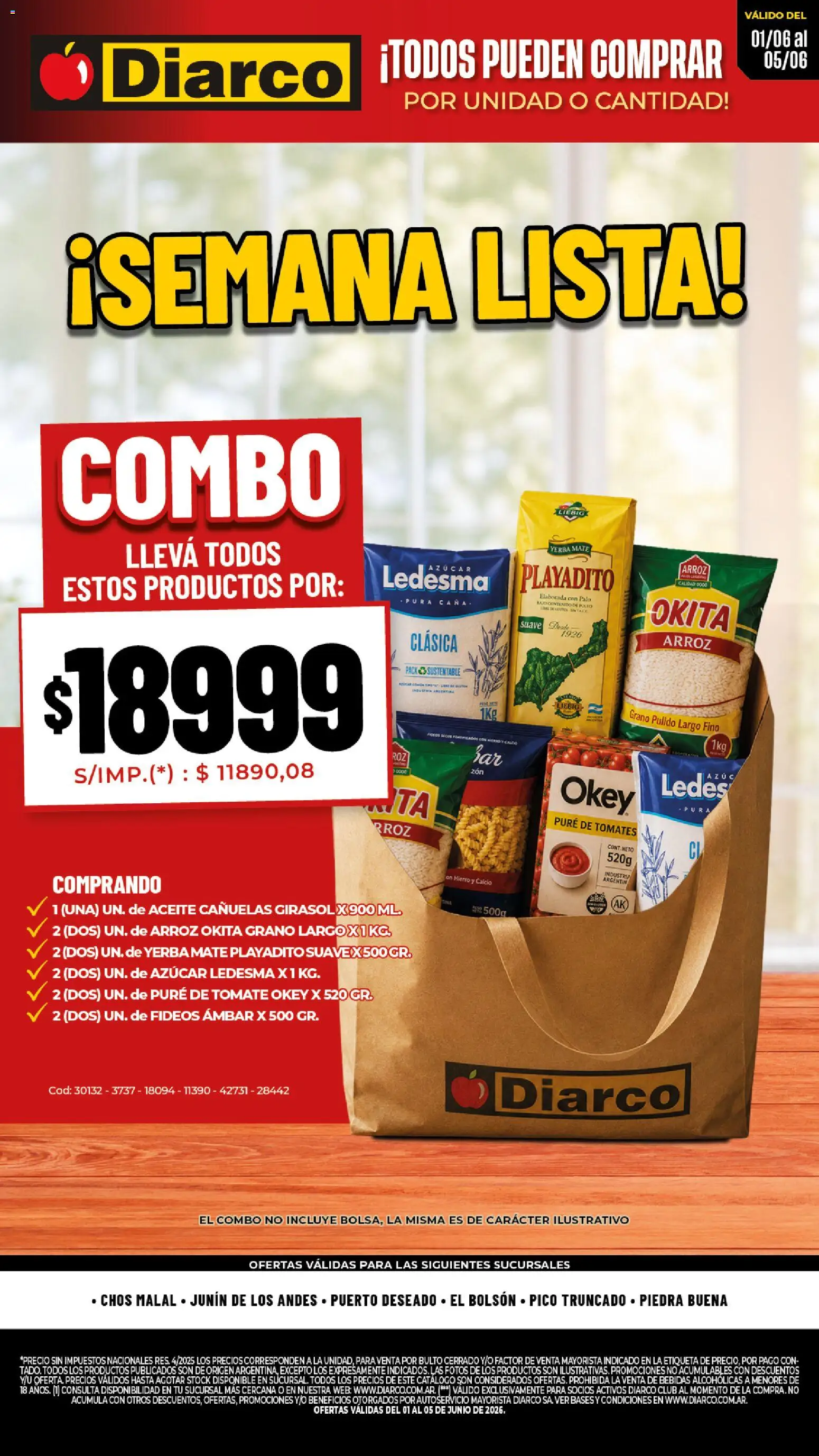 Vista previa del folleto de la tienda Diarco válido desde el 01/06/2026 - Mate, Bebidas, Tomate, Tomates, Arroz, Azucar, Pure de Tomate, Puré