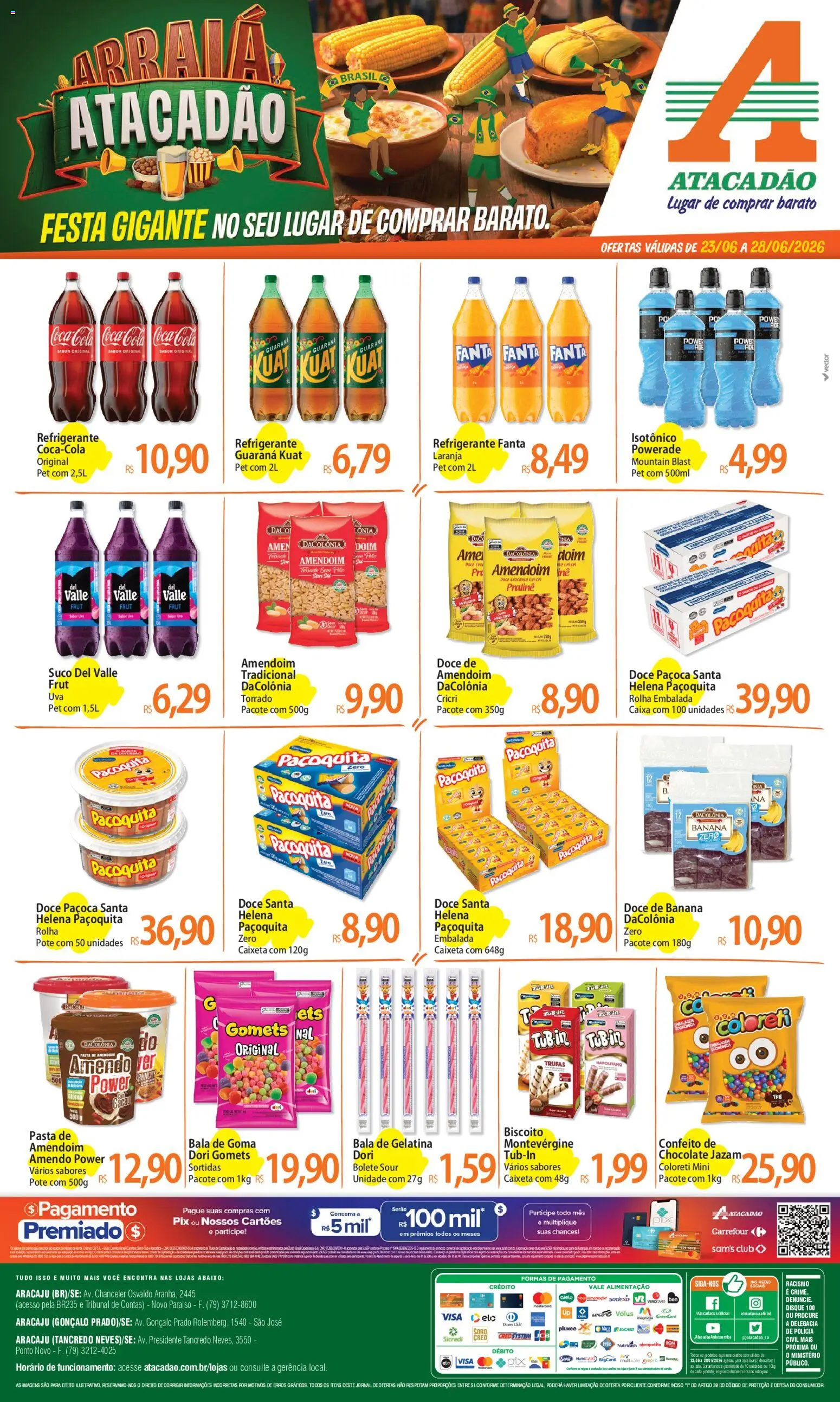 Pré-Visualização do folheto "Atacadão ofertas - SE" da loja Atacadão válido a partir de 23/06/2026 - Caixa, Amendoim, Doce, Suco, Refrigerante, Cola, Pasta, Guaraná