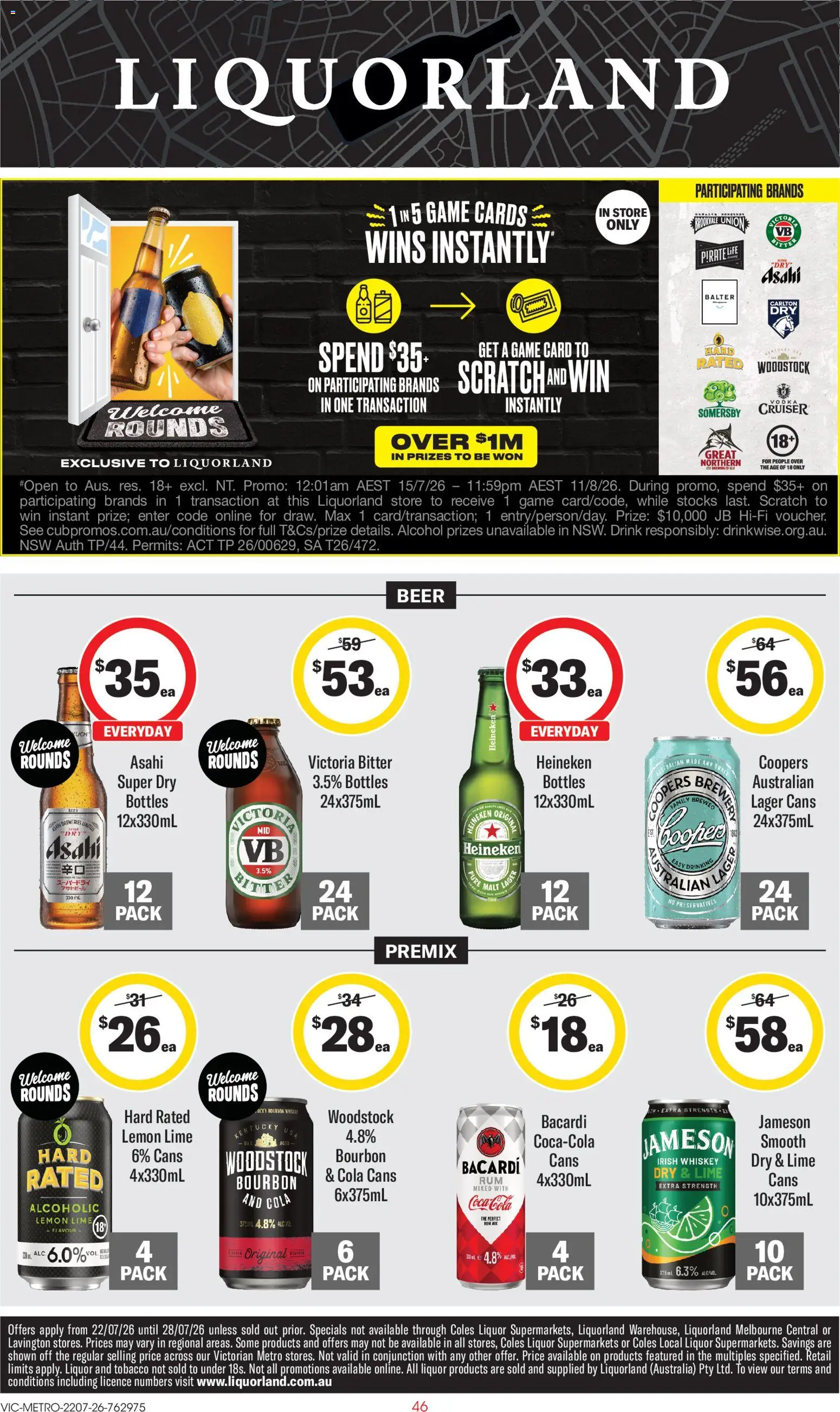 Preview of catalogue Liquorland catalogue from shop Liquorland valid 22/07/2026 - Beer, Bourbon, Lemon, Lime, Bacardi, Game, Irish whiskey, Jameson