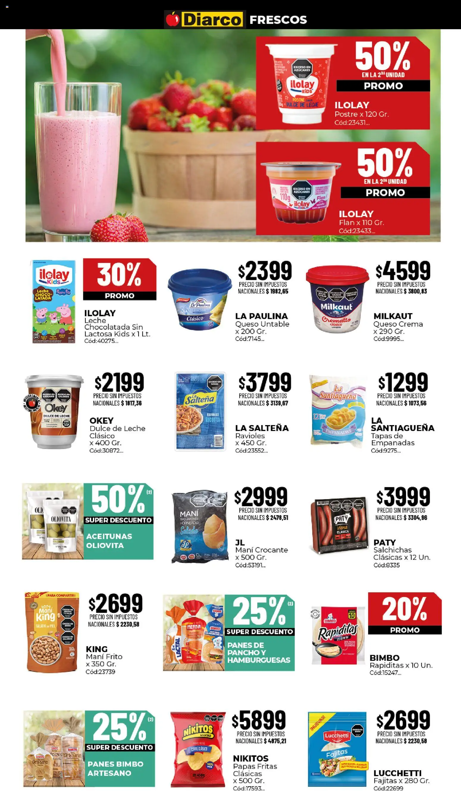 Vista previa del folleto de la tienda Diarco válido desde el 17/08/2026 - Papas fritas, Queso crema, Chocolatada, Leche, Snacks, Crema, Salchichas, Untable