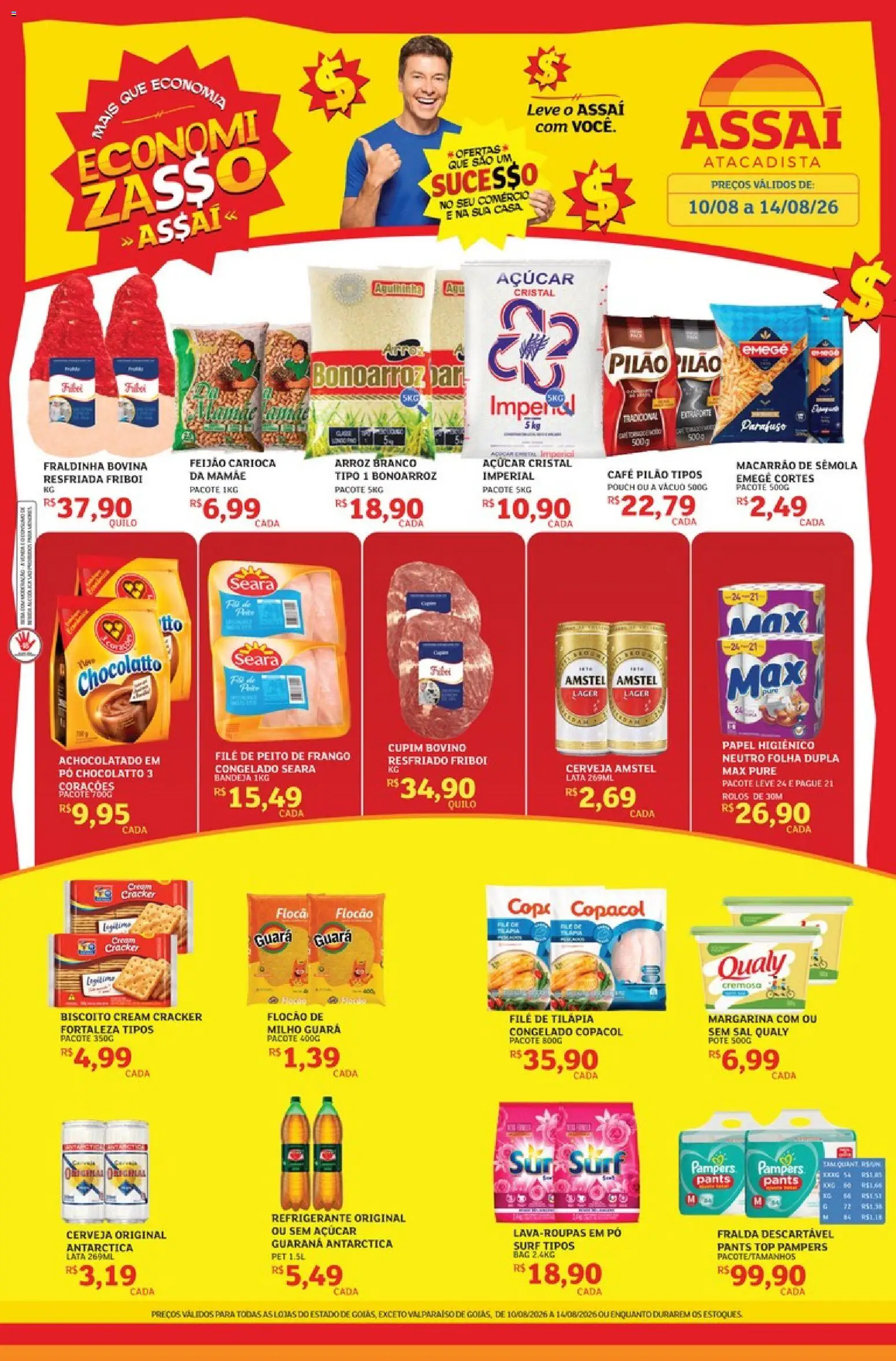 Pré-Visualização do folheto "Assaí Atacadista ofertas - GO" da loja Assaí Atacadista válido a partir de 10/08/2026 - Cerveja, Macarrão, Biscoito, Refrigerante, Papel higiênico, Pó, Cream cracker, Macarrão de sêmola