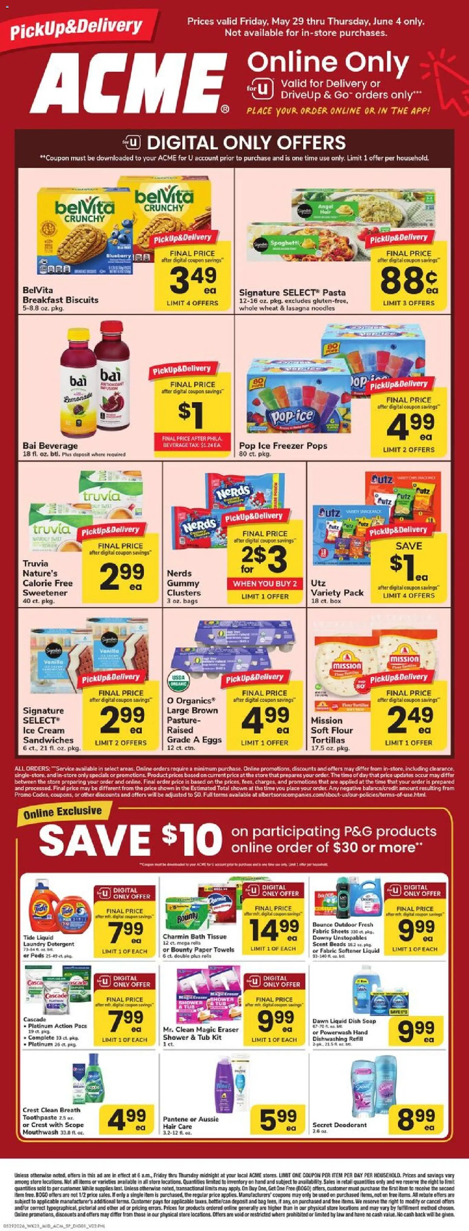 Ad Preview of Acme Acme Specialty Publication from 05/29/2026 - Pasta, Ice, Eggs, Lasagna, Bag, Bath, Cream, Laundry detergent
