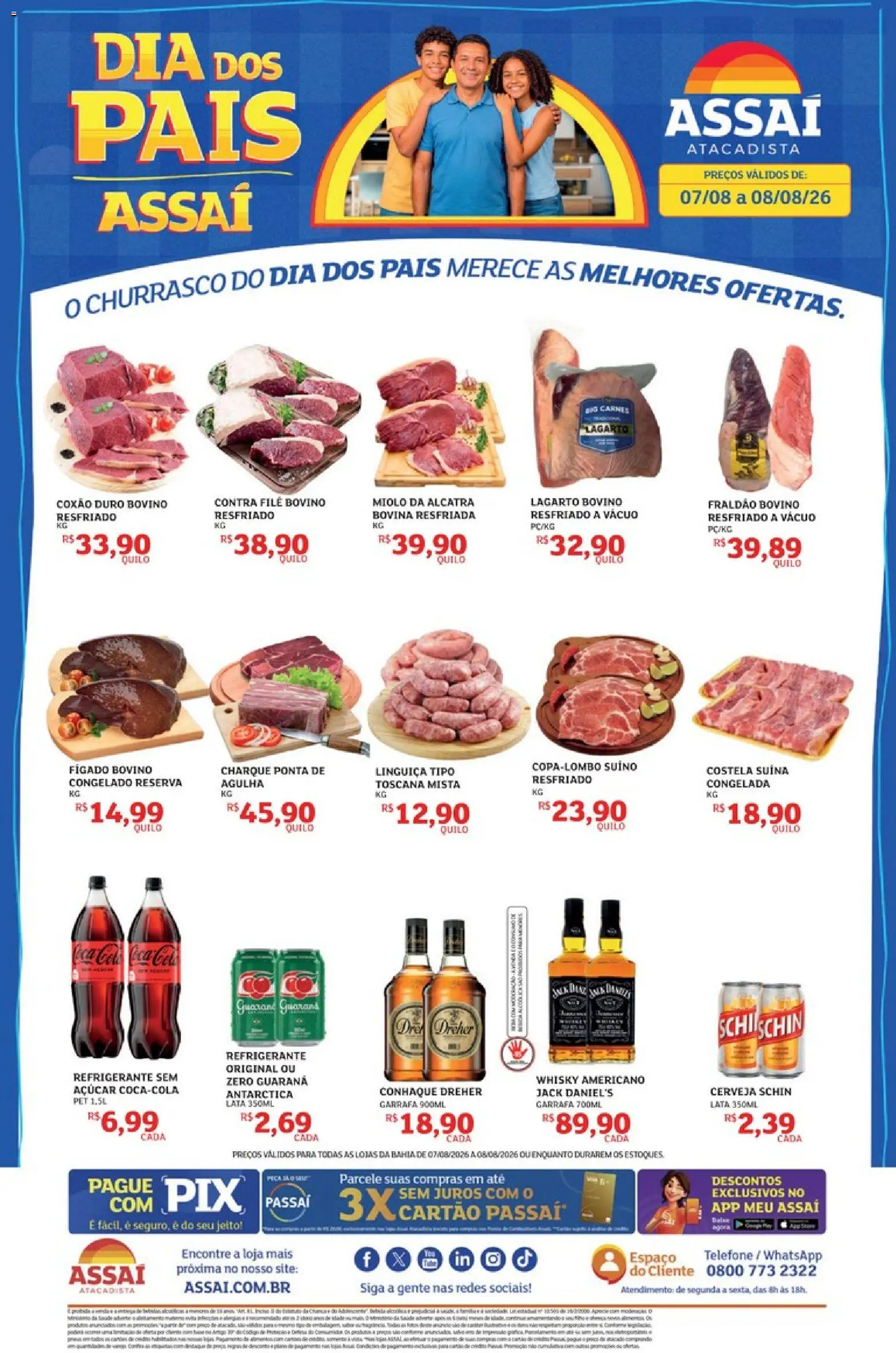 Pré-Visualização do folheto "Assaí Atacadista ofertas - BA" da loja Assaí Atacadista válido a partir de 07/08/2026 - Whisky, Telefone, Cerveja, Fígado, Refrigerante, Conhaque, Linguiça, Contra filé