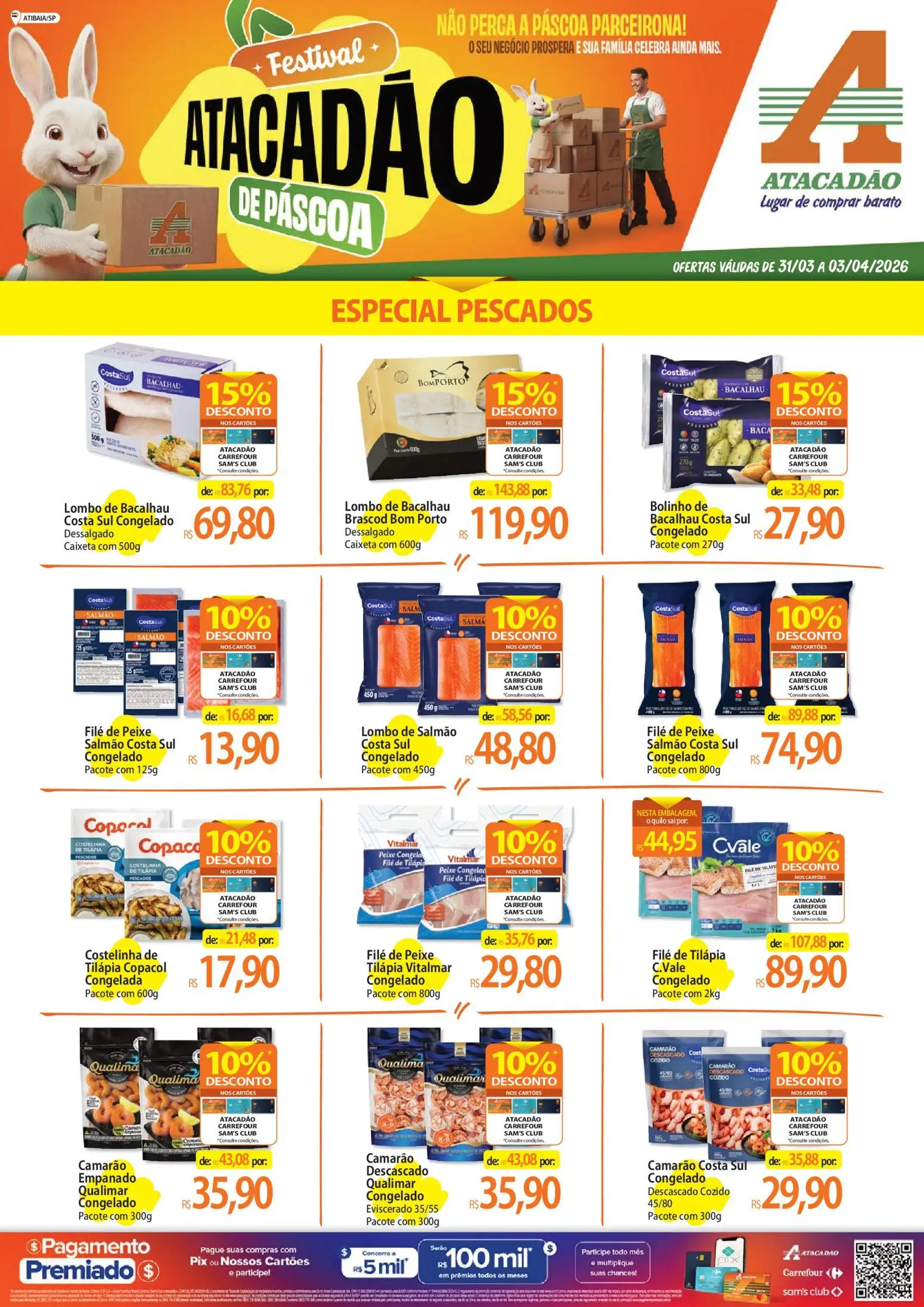 Pré-Visualização do folheto "Atacadão ofertas - SP" da loja Atacadão válido a partir de 31/03/2026 - Peixe, Camarão, Bacalhau, Salmão, Filé de tilápia, Lombo, Tilápia, Perca