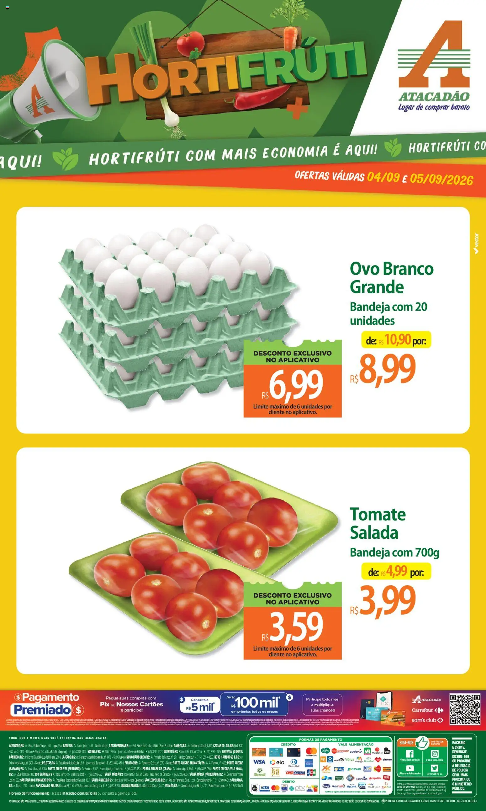 Pré-Visualização do folheto "Atacadão ofertas - RS" da loja Atacadão válido a partir de 04/09/2026 - Água, Tomate, Salada, Bandeja
