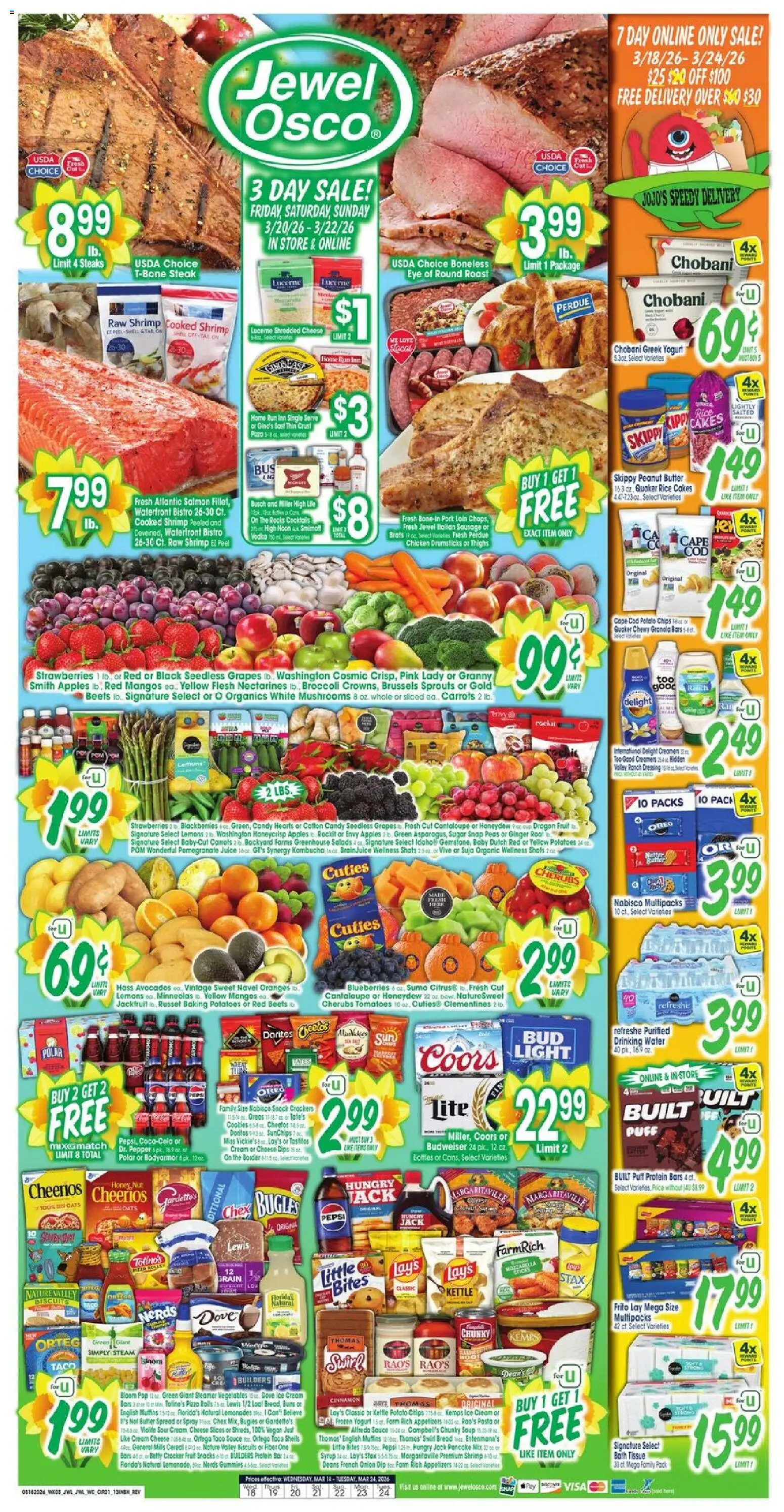 Ad Preview of Jewel Osco Jewel Osco Weekly Ad - IN from 03/18/2026 - Oranges, Pomegranate, Broccoli, Cheese, Pepsi, Grapes, Crackers, Bath