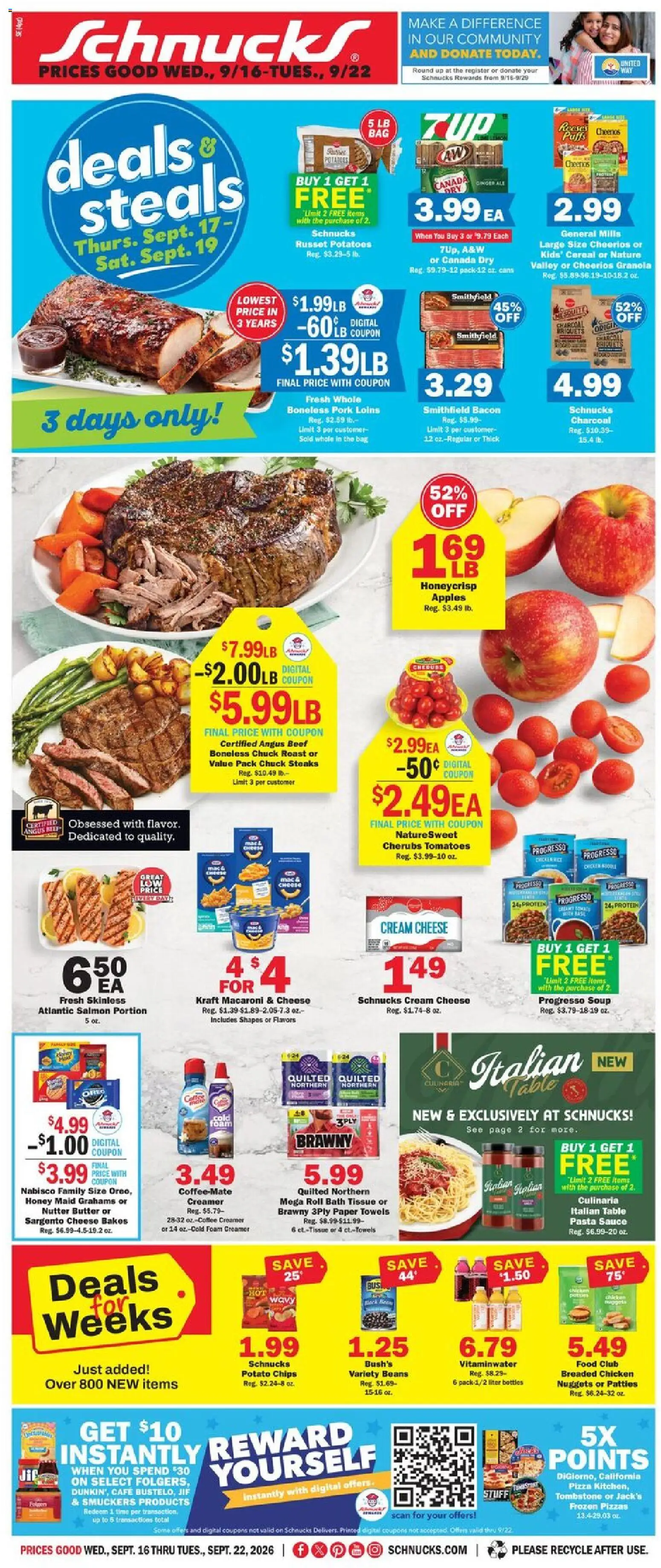 Ad Preview of Schnucks Schnucks Weekly Ad from 09/16/2026 - Coffee, Honey, Protein, Cereal, Beans, Charcoal, Bag, Potato chips