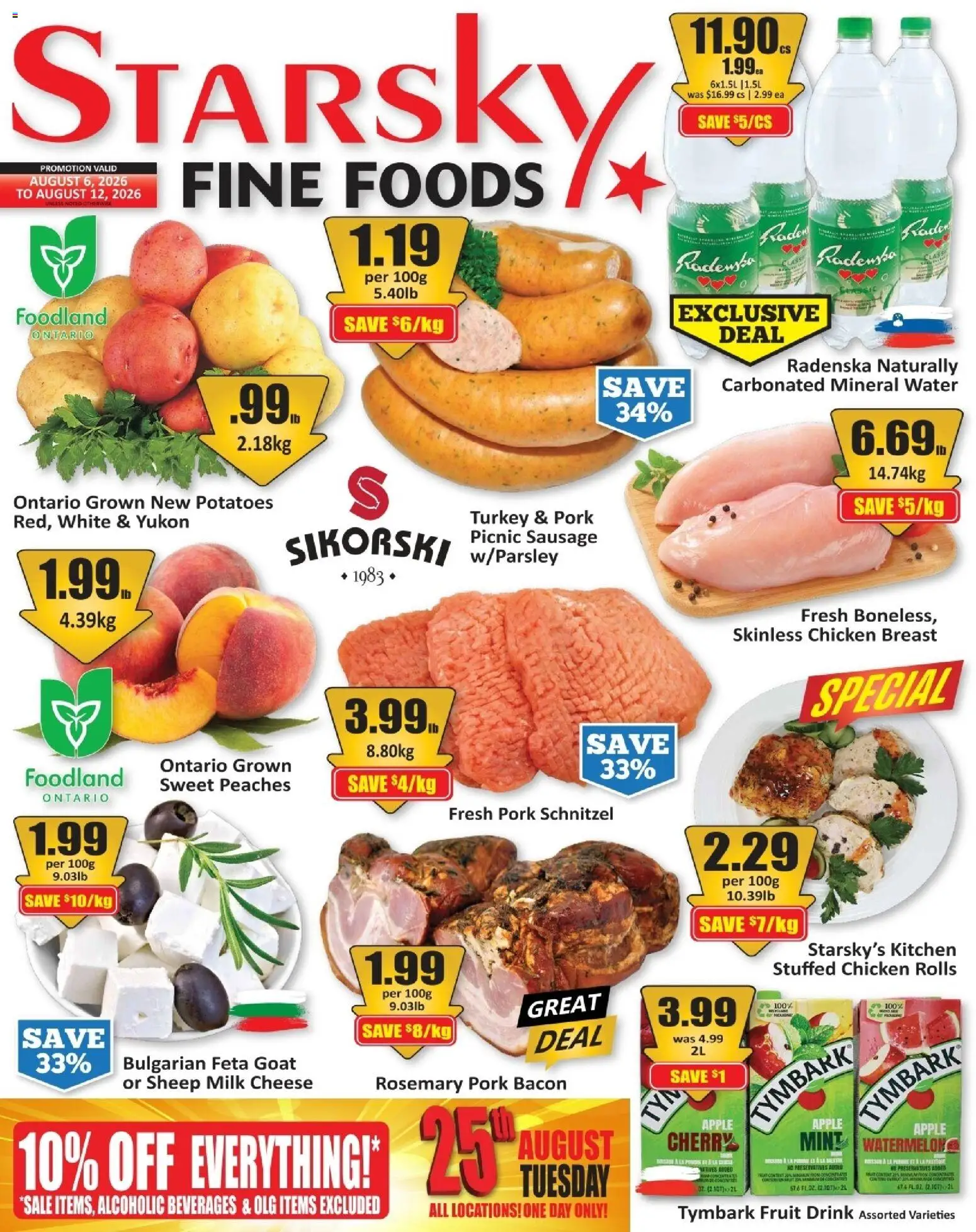 Preview of leaflet Starsky weekly flyer / circulaire from shop Starsky is valid from Aug 06, 2026 - Turkey, Water, Fruit, Potatoes, Milk, Peaches, Pork, Mineral water