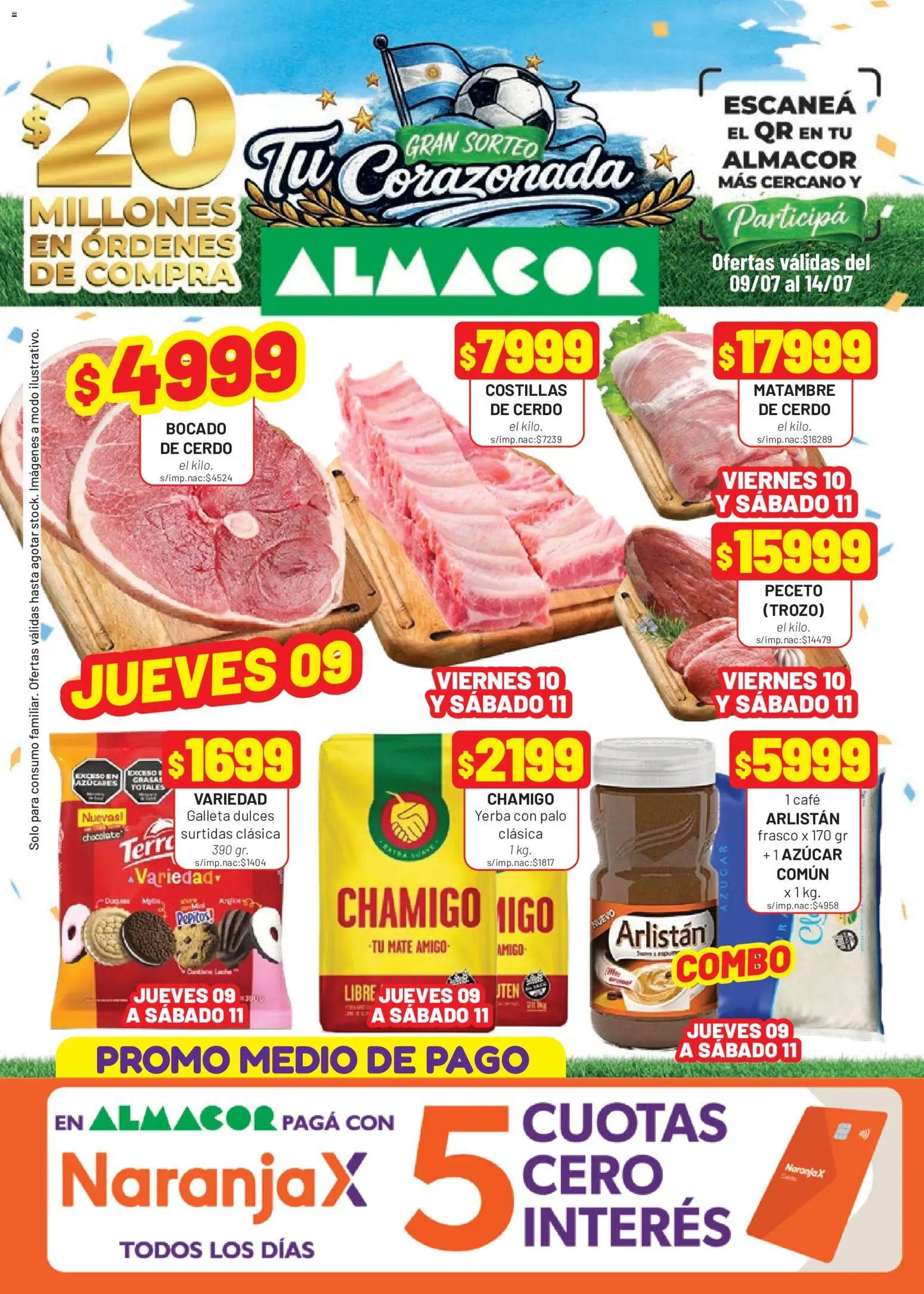 Vista previa del folleto de la tienda Almacor válido desde el 09/07/2026 - Café, Mate, Chocolate, Yerba, Azucar, Cerdo, Dulces, Frasco