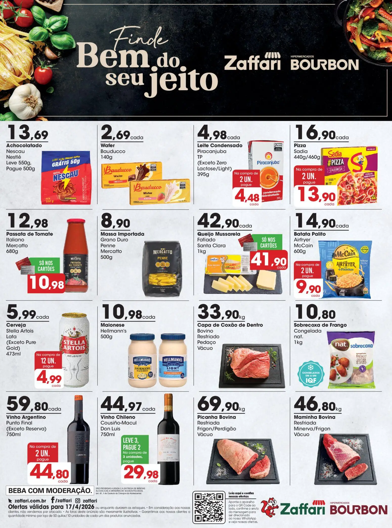 Pré-Visualização do folheto "Zaffari ofertas Final de Semana - RS" da loja Zaffari válido a partir de 17/04/2026 - Picanha, Leite, Queijo, Mussarela, Massa, Maionese, Nescau, Sobrecoxa de frango