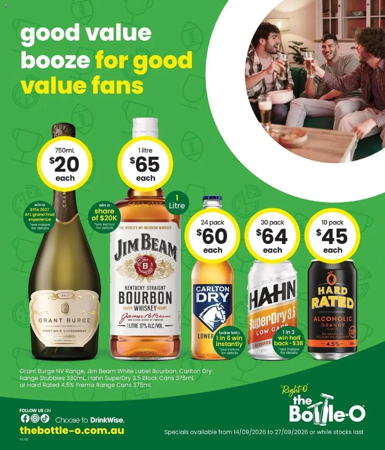 Preview of catalogue Good value booze for good value fans 14/09 from shop The Bottle-O valid 14/09/2026
