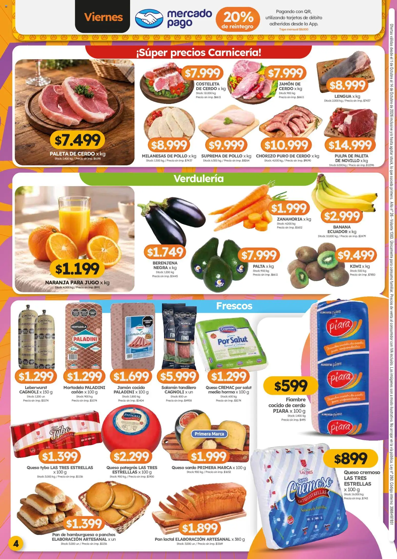Vista previa del folleto de la tienda Cordiez válido desde el 01/10/2026 - Milanesas, Pollo, Banana, Palta, Berenjena, Zanahoria, Chorizo, Paleta de cerdo