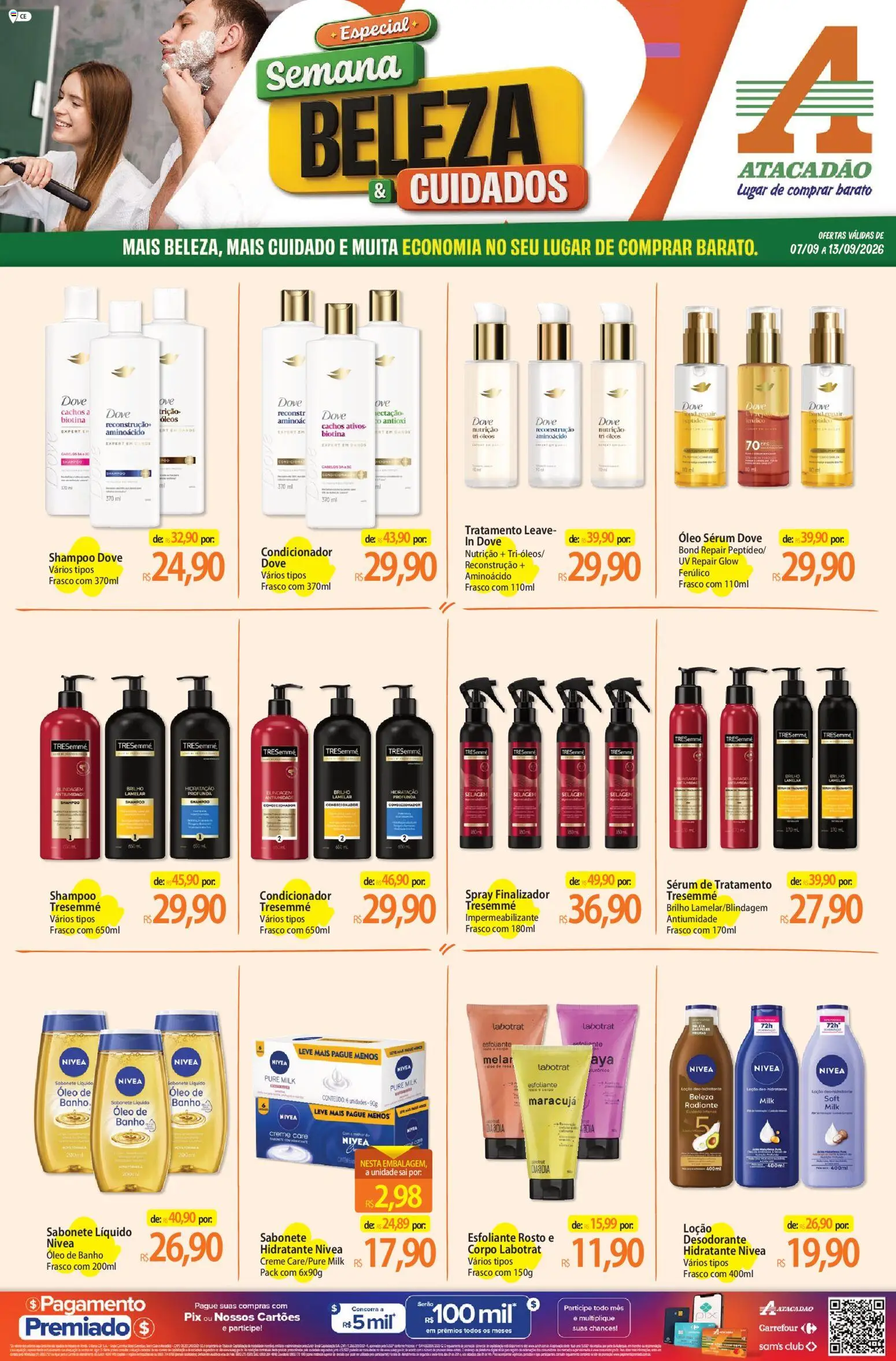Pré-Visualização do folheto "Atacadão ofertas - CE" da loja Atacadão válido a partir de 07/09/2026 - Desodorante, Impermeabilizante, Óleo, Sabonete líquido, Creme, Sérum, Dove, Condicionador