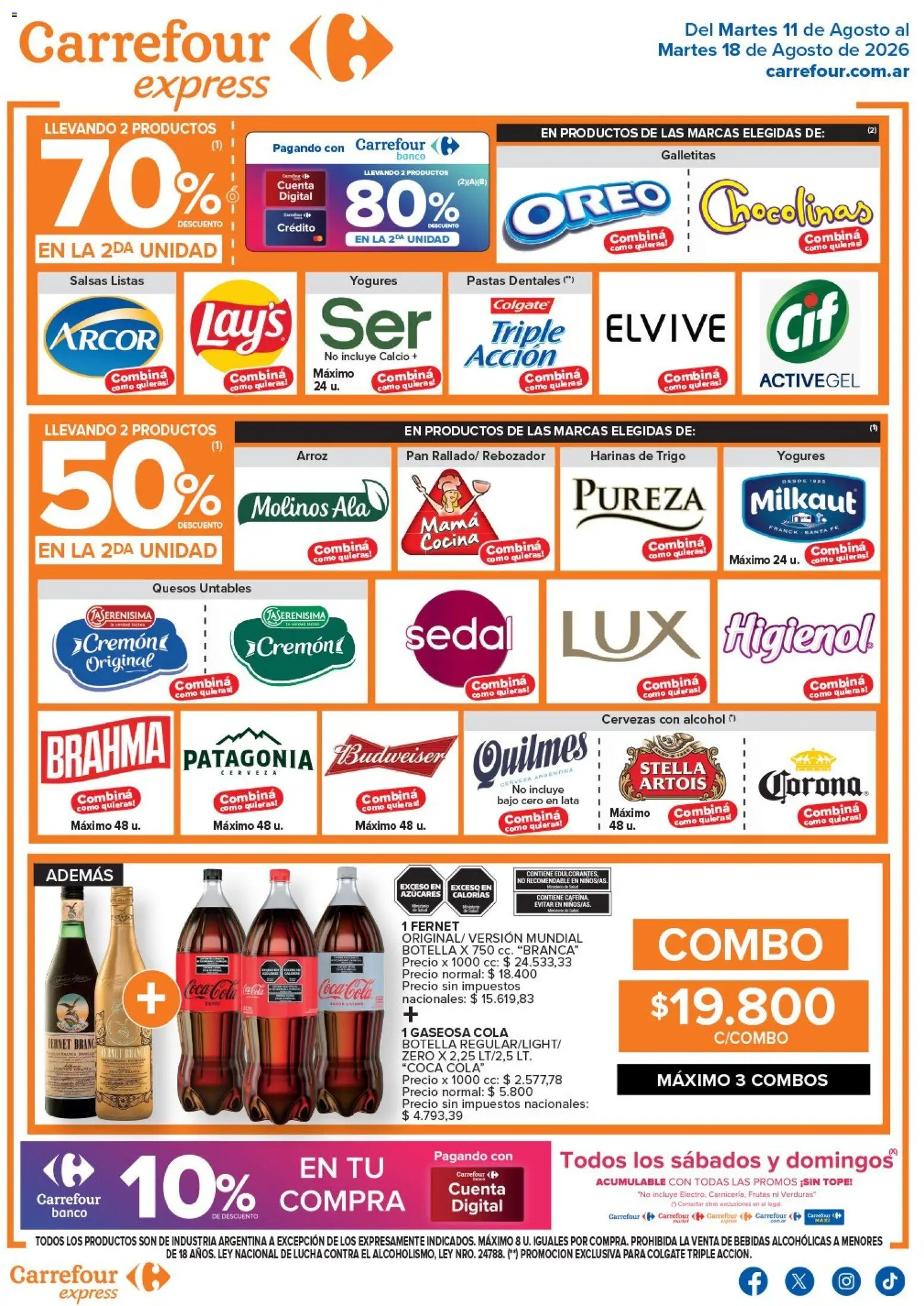 Vista previa del folleto de la tienda Carrefour válido desde el 11/08/2026 - Cocina, Cerveza, Pan, Alcohol, Arroz, Galletitas, Salsas, Gaseosa
