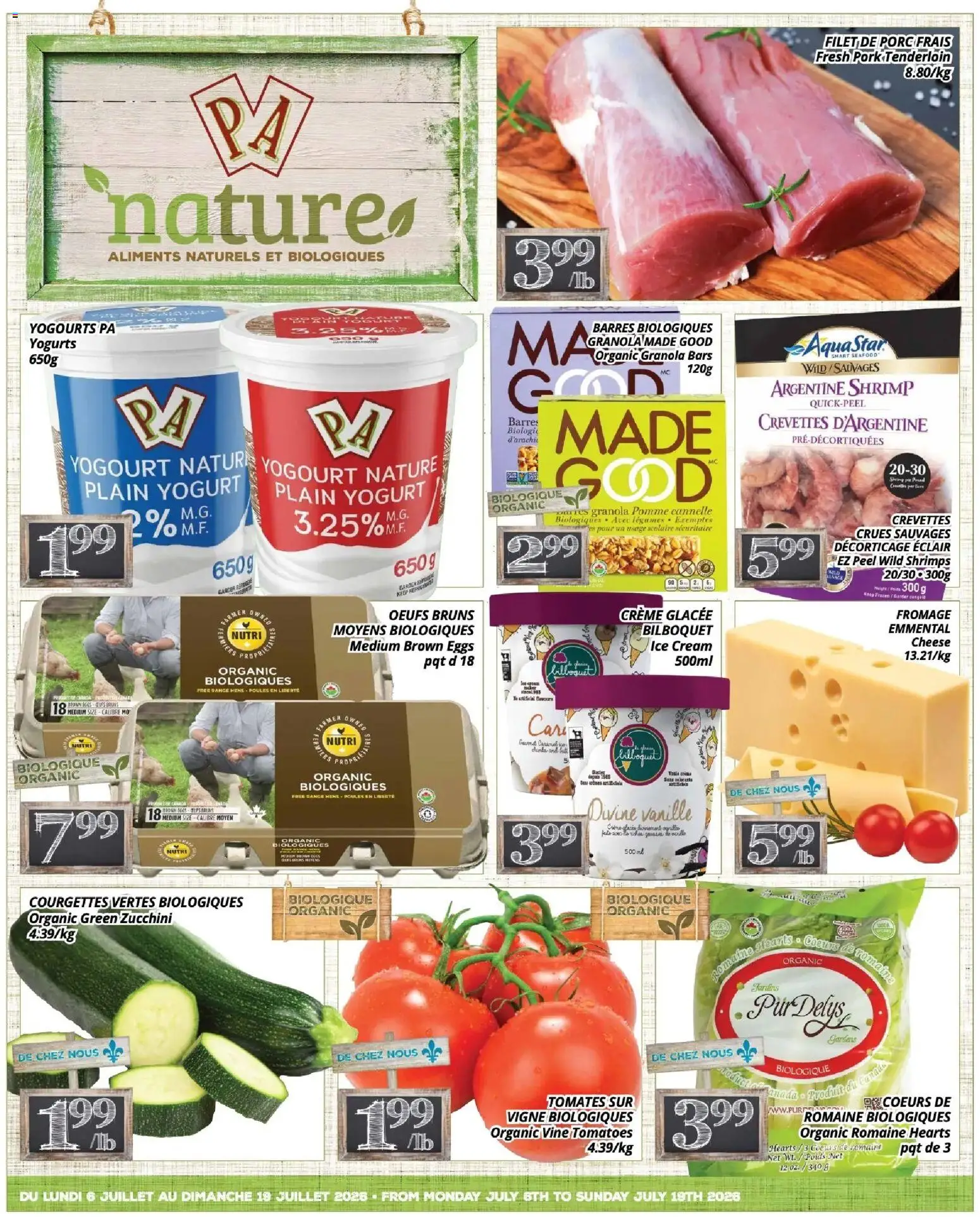 Preview of leaflet Pa Supermarché - nature Flyer from shop Pa Supermarché is valid from Jul 08, 2026 - Ice cream, Yogurt, Shrimp, Tomatoes, Cream cheese, Pork tenderloin, Pork, Cream