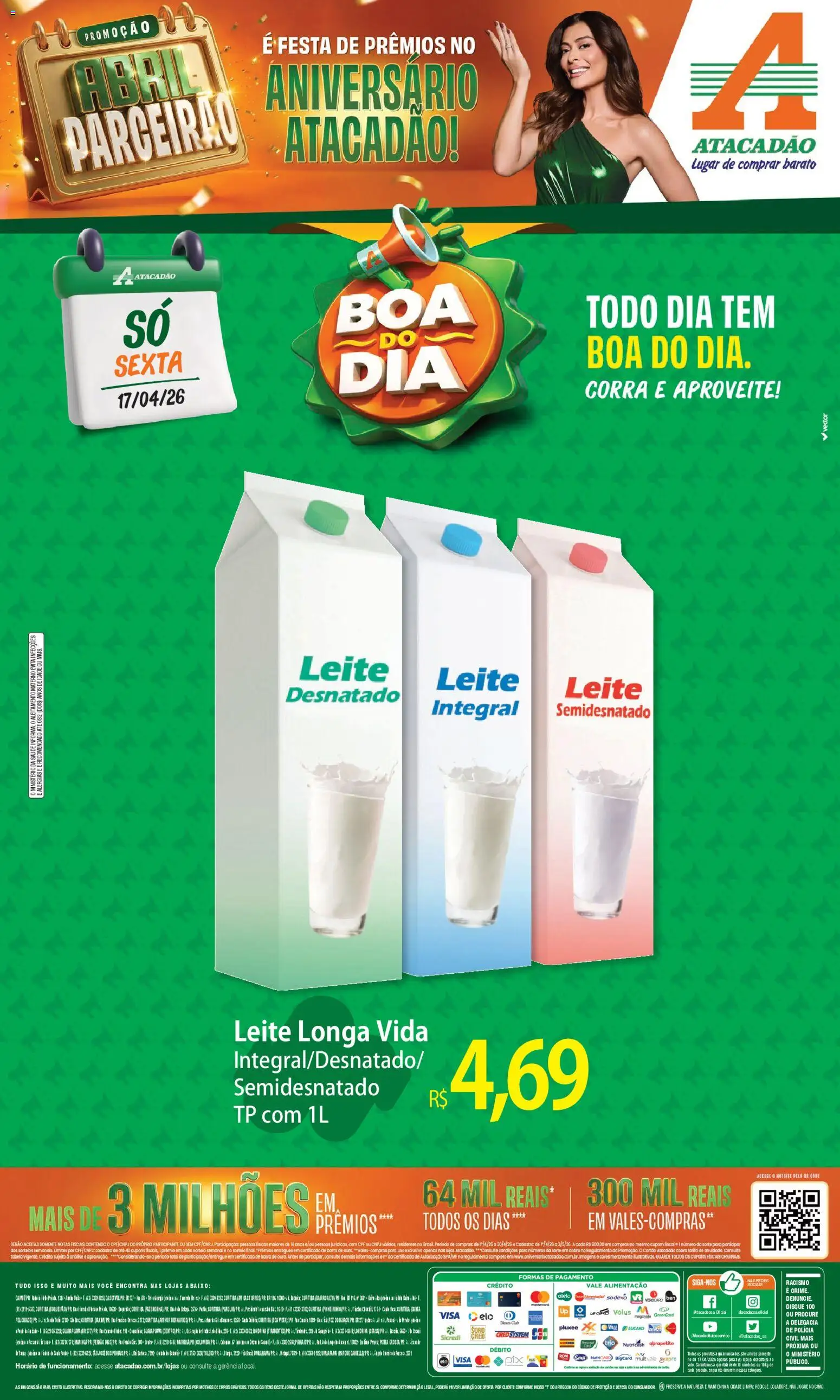 Pré-Visualização do folheto "Atacadão ofertas - PR" da loja Atacadão válido a partir de 17/04/2026 - Pá, Leite, Baixo, Leite longa vida