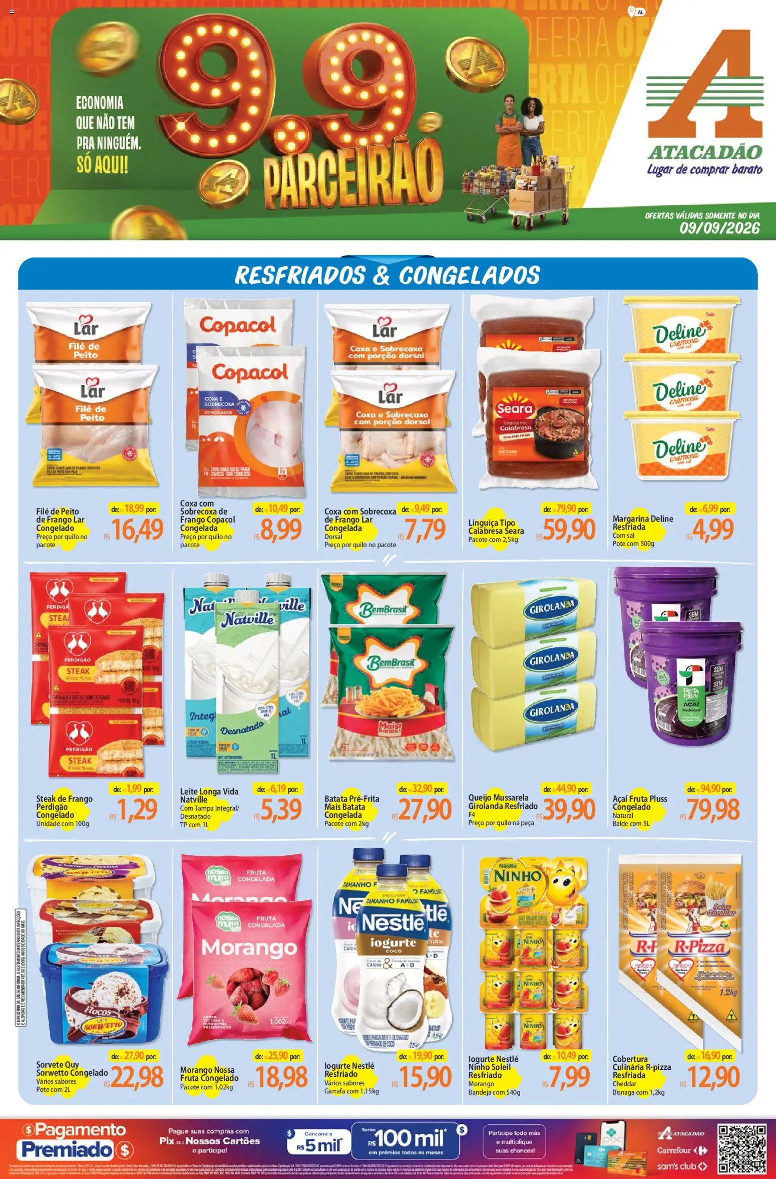 Pré-Visualização do folheto "Atacadão ofertas - AL" da loja Atacadão válido a partir de 09/09/2026 - Coco, Frutas, Iogurte, Base, Frango, Linguiça, Margarina, Steak