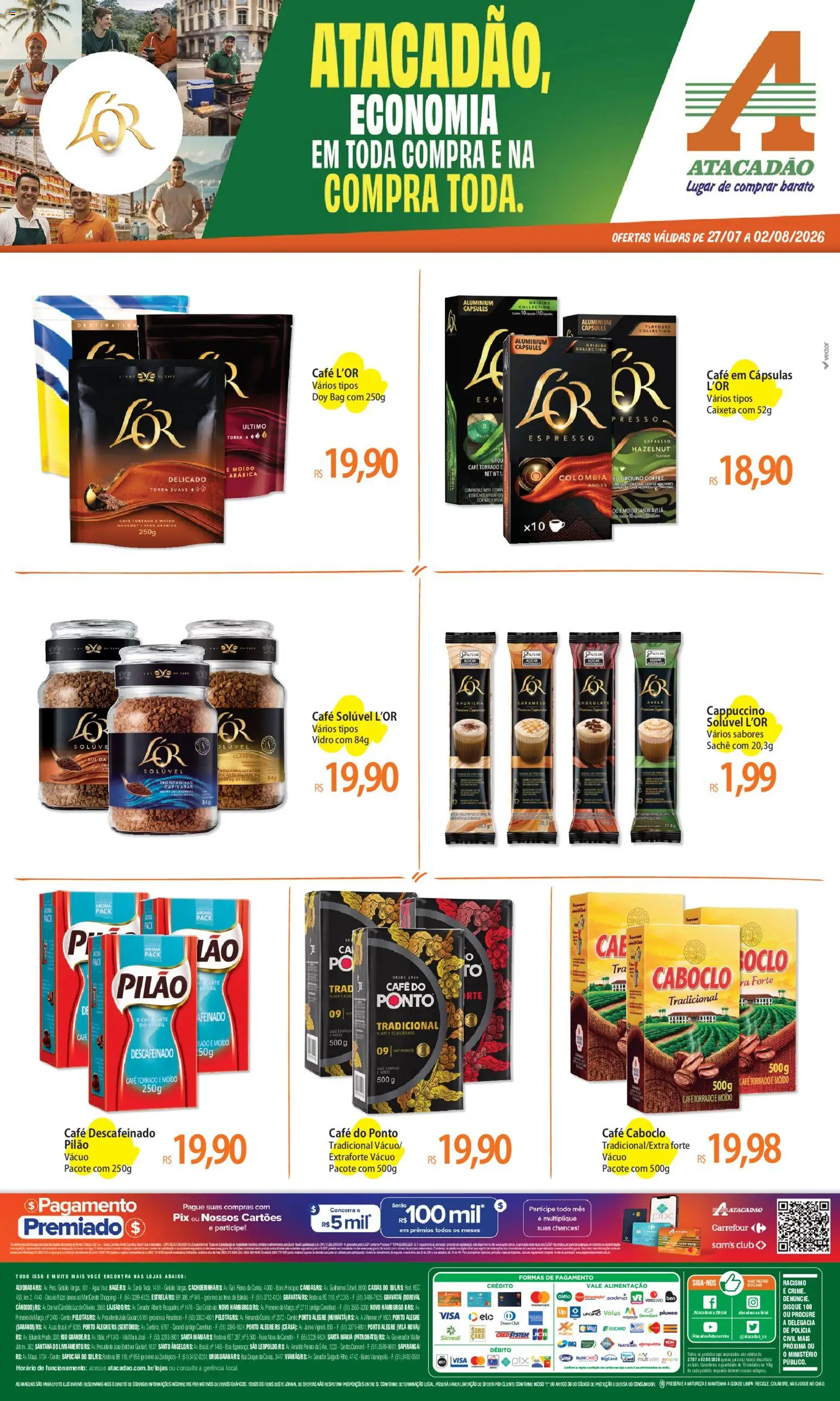 Pré-Visualização do folheto "Atacadão ofertas - RS" da loja Atacadão válido a partir de 27/07/2026 - Café, Chocolate, Água, Café descafeinado, Cappuccino, Avelã, Cápsulas, Café solúvel
