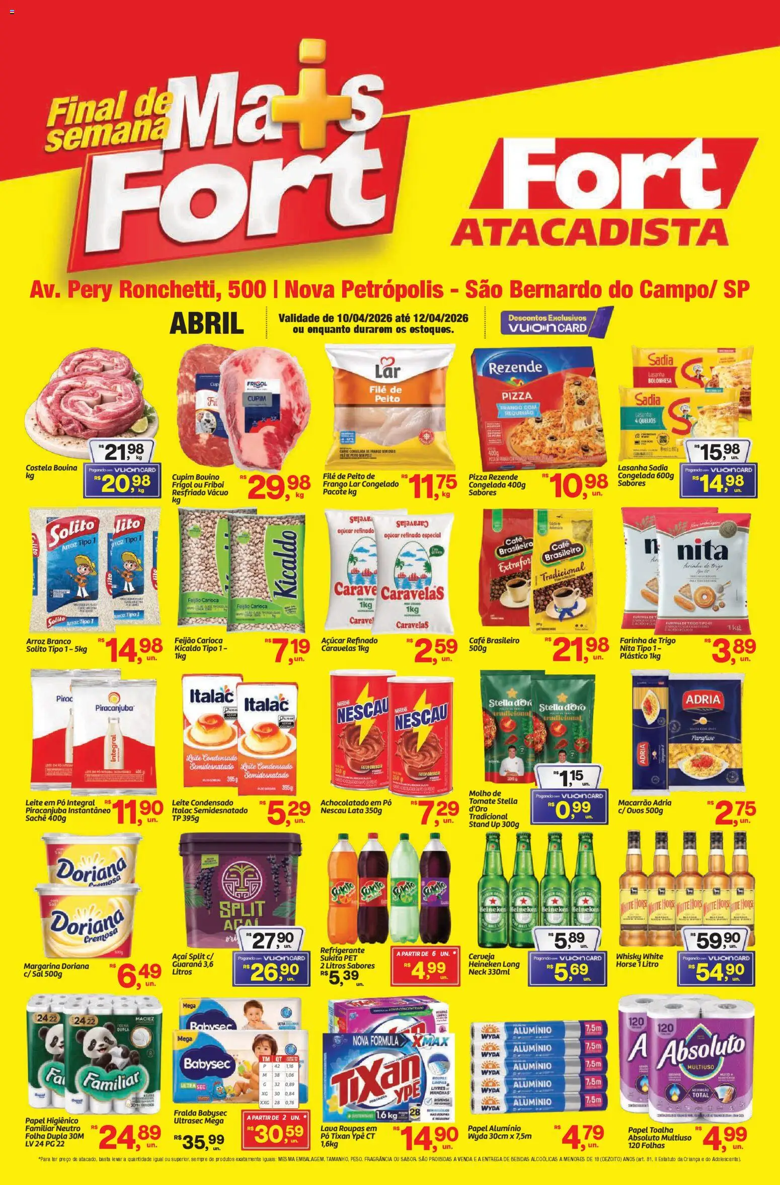 Pré-Visualização do folheto "Fort Atacadista - Ofertas da semana" da loja Fort Atacadista válido a partir de 10/04/2026 - Café, Cerveja, Lasanha, Sal, Frango, Açúcar, Papel toalha, Papel alumínio