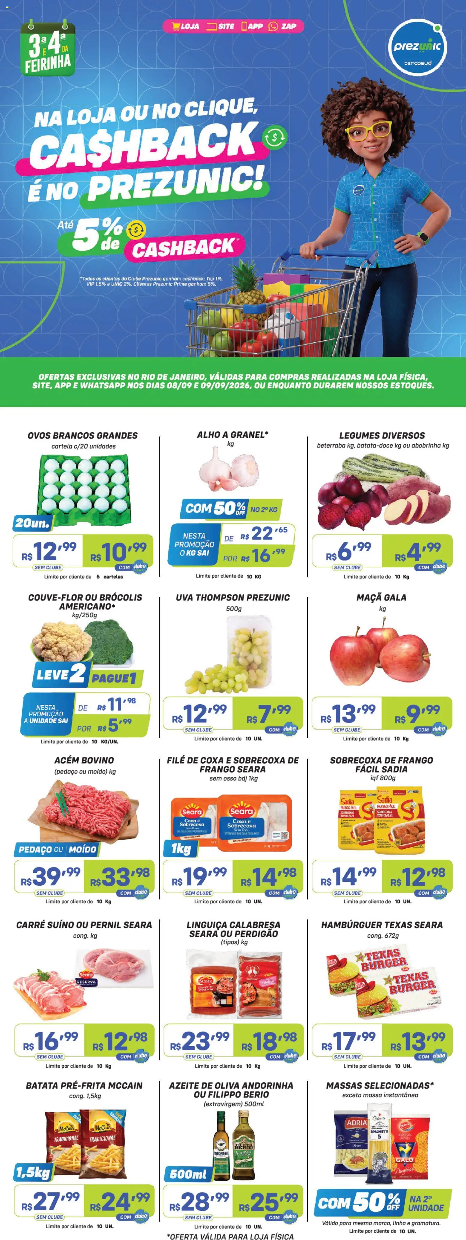 Pré-Visualização do folheto "Prezunic ofertas" da loja Prezunic válido a partir de 08/09/2026 - Batata, Frango, Legumes, Abobrinha, Beterraba, Massa, Azeite de oliva, Acém