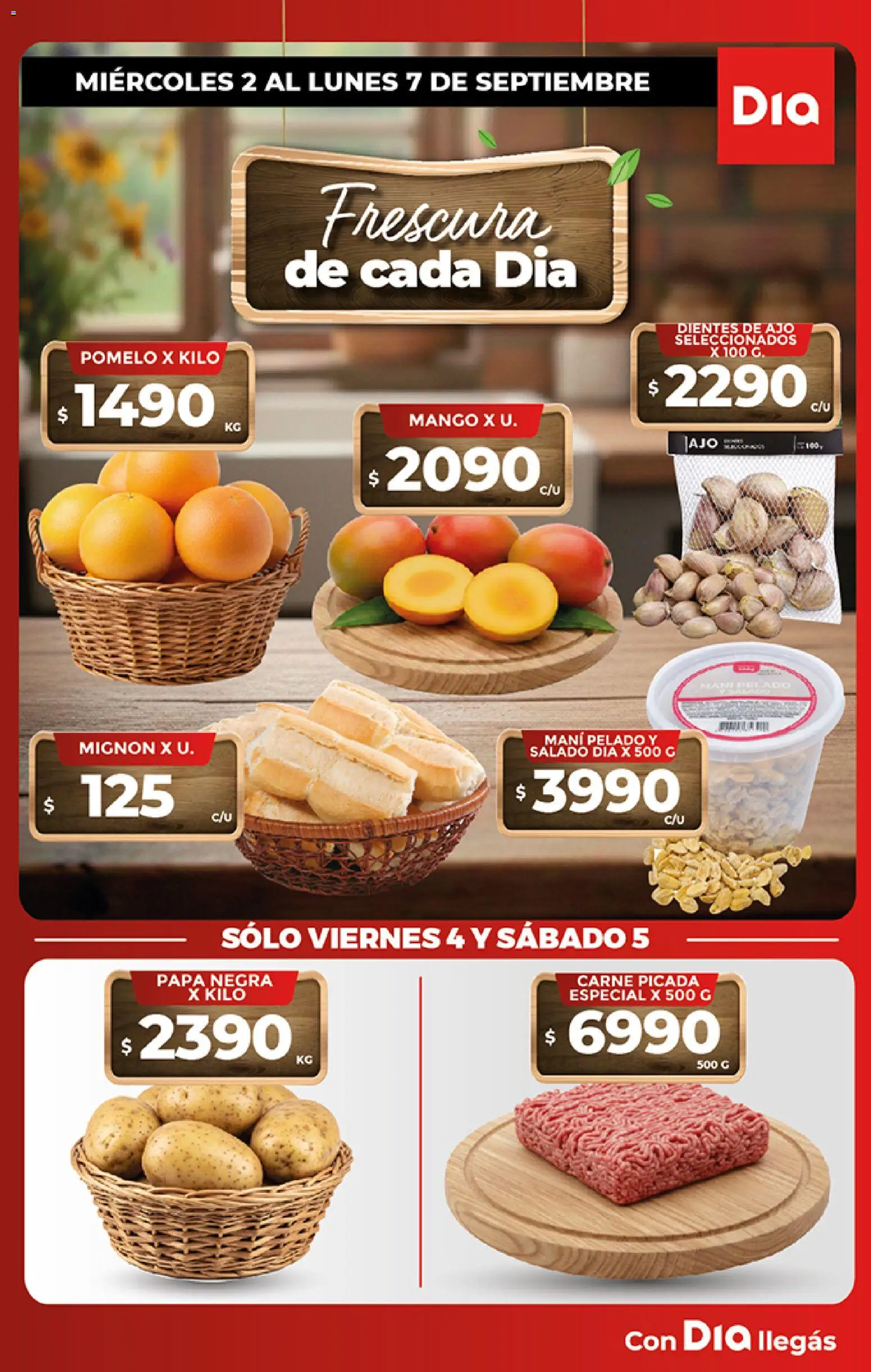 Vista previa del folleto de la tienda Dia válido desde el 01/09/2026 - Papa, Mango, Carne, Pomelo, Mani, Ajo, Carne picada