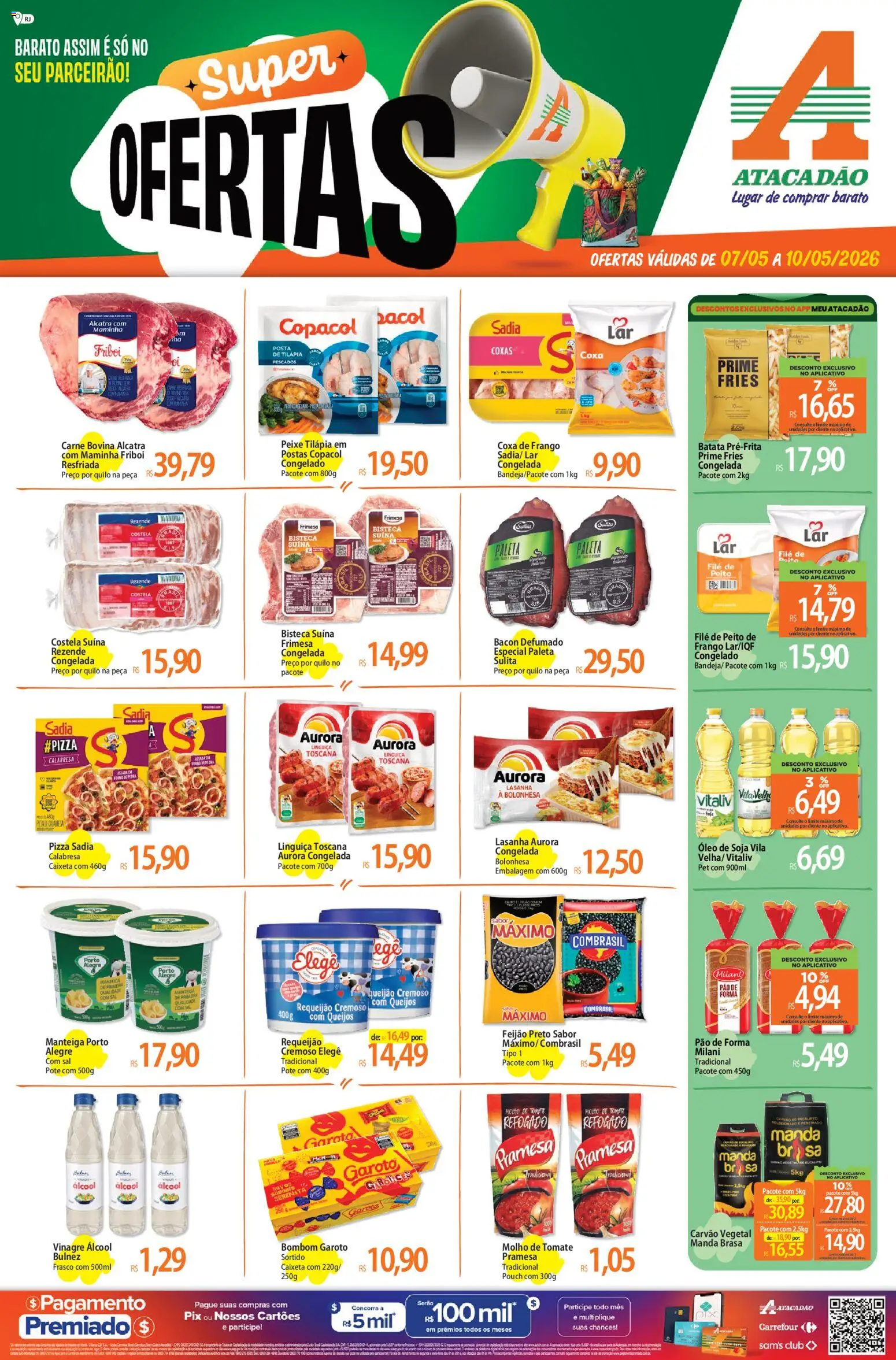 Pré-Visualização do folheto "Atacadão ofertas - RJ" da loja Atacadão válido a partir de 07/05/2026 - Pizza, Pão, Frango, Tomate, Molho de tomate, Linguiça, Carne bovina, Maminha
