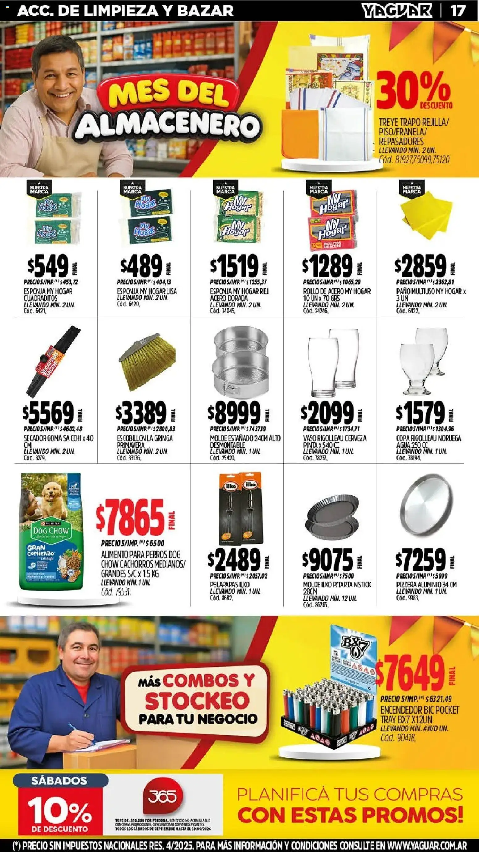 Vista previa del folleto de la tienda Yaguar válido desde el 28/09/2026 - Pizzera, Agua, Cerveza, Alimento para perros, Encendedor, Esponja, Escobillon, Molde