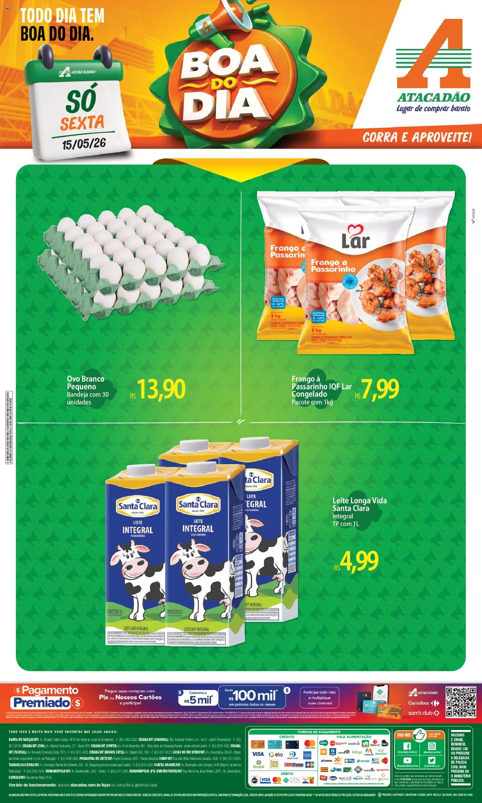 Pré-Visualização do folheto "Atacadão ofertas - MT" da loja Atacadão válido a partir de 15/05/2026 - Leite, Frango, Bandeja, Leite integral, Leite longa vida