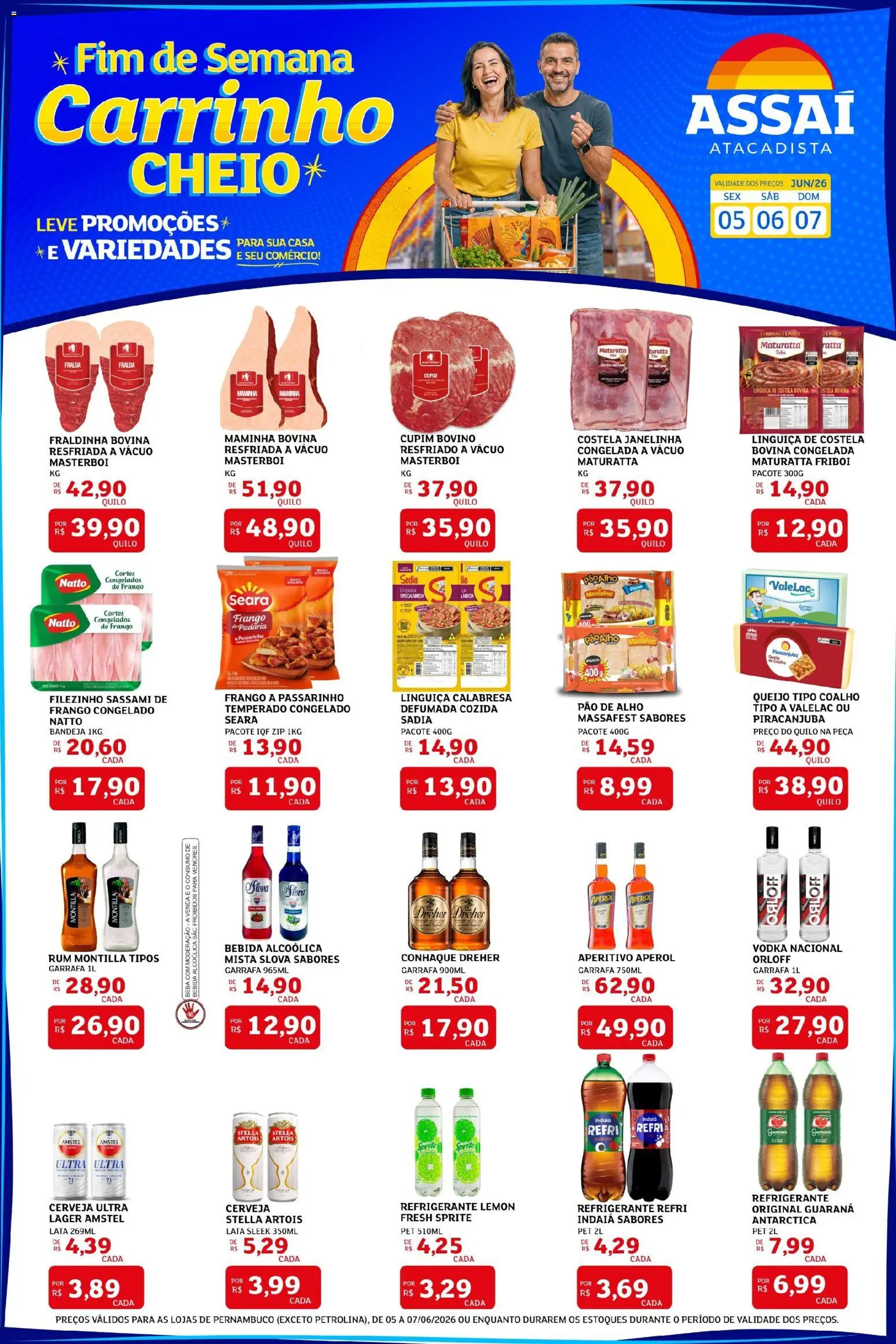 Pré-Visualização do folheto "Assaí Atacadista ofertas - PE" da loja Assaí Atacadista válido a partir de 05/06/2026 - Pão, Bebida, Queijo, Massa, Fraldinha, Linguiça, Bandeja, Guaraná