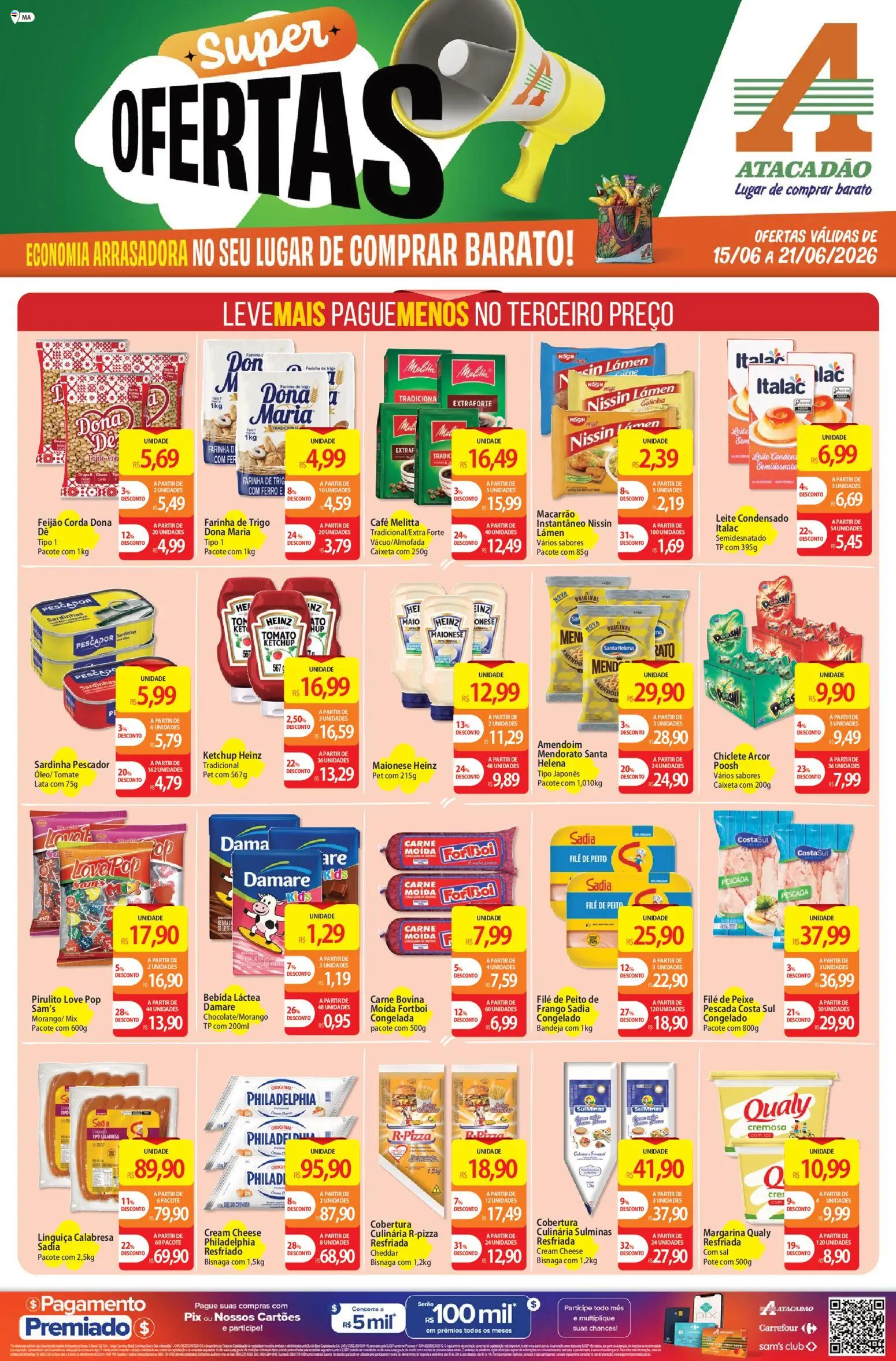 Pré-Visualização do folheto "Atacadão ofertas - MA" da loja Atacadão válido a partir de 15/06/2026 - Café, Amendoim, Bebida, Carne, Maiô, Corda, Sardinhas, Macarrão instantâneo