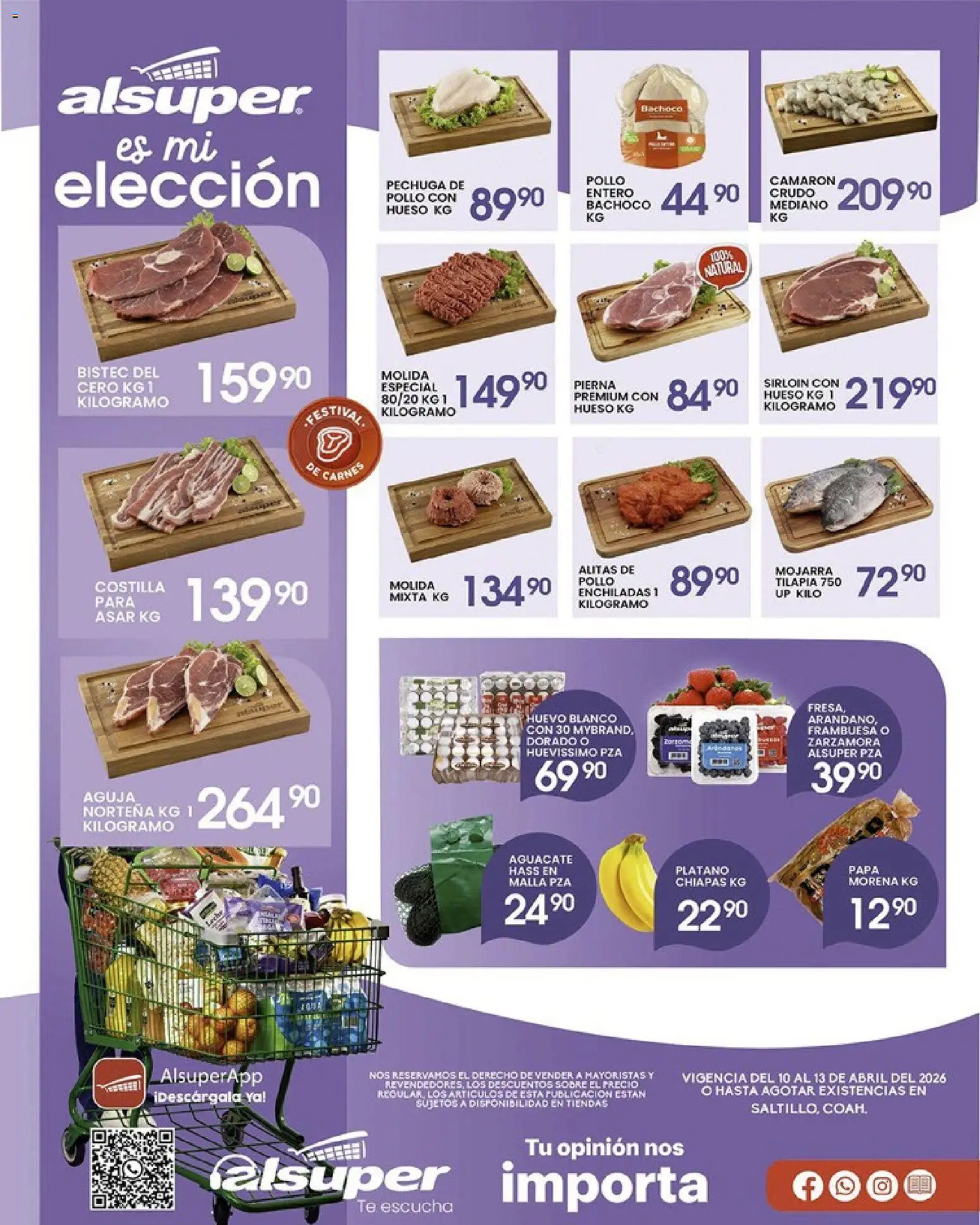 Vista previa las ofertas de la tienda Alsuper - Alsuper folleto Saltillo desde el 10/04/2026 - Pollo, Papa, Té, Aguacate, Plátano, Tilapia, Sobre, Malla