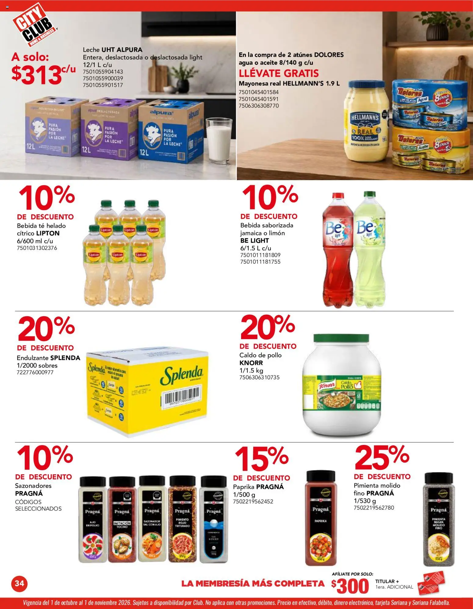 Vista previa las ofertas de la tienda City Club - City Club catálogo desde el 01/10/2026 - Agua, Té, Helado, Aceite, Sal, Mayonesa, Pimienta, Té helado