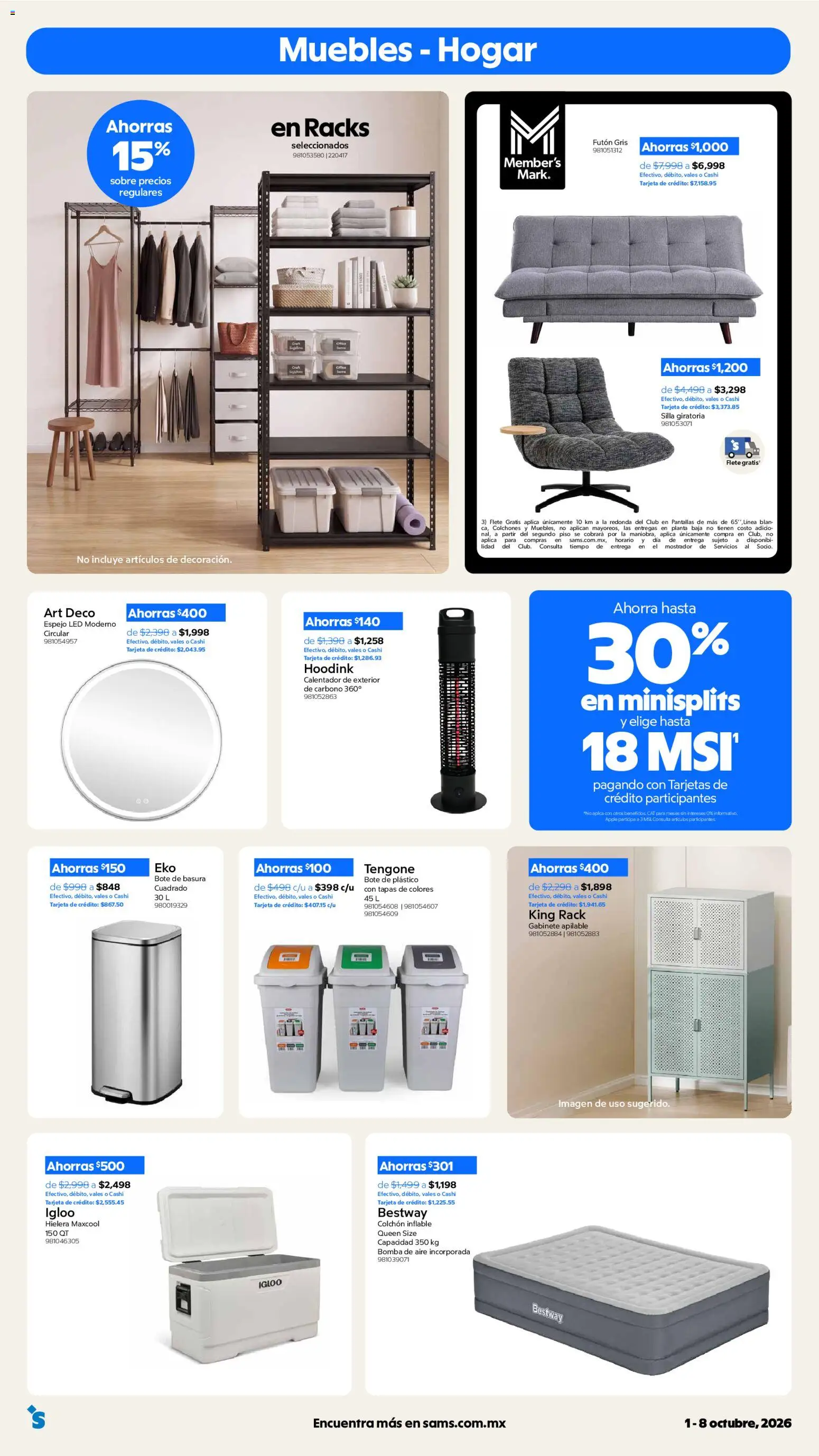 Vista previa las ofertas de la tienda Sam's Club - Sam's Club catálogo desde el 01/10/2026 - Colchón, Silla, Espejo, Hielera, Colchón inflable, Bote de basura, Gabinete, Futón