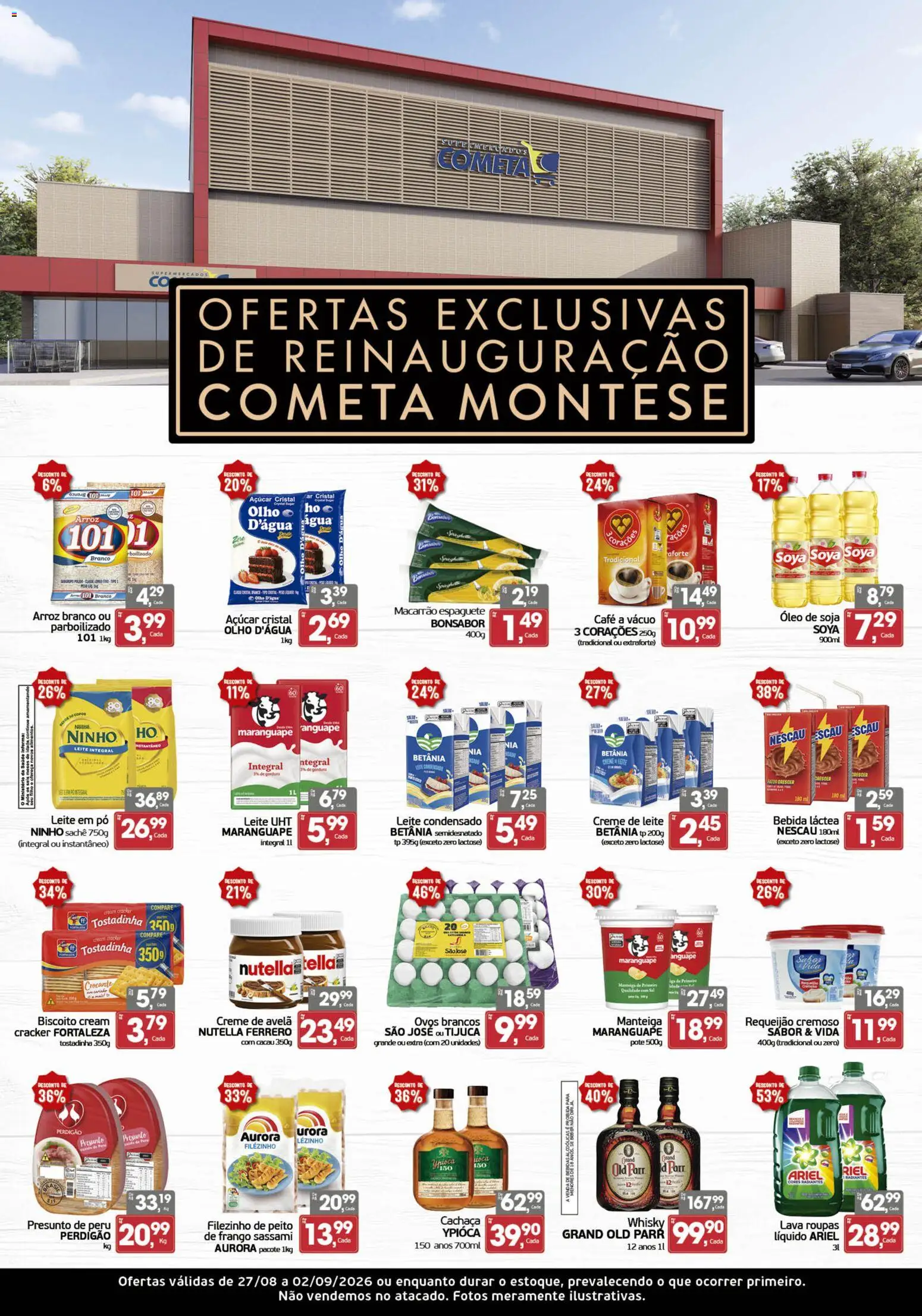 Pré-Visualização do folheto "Cometa Supermercados ofertas Reinauguração Cometa Montese" da loja Cometa Supermercados válido a partir de 27/08/2026