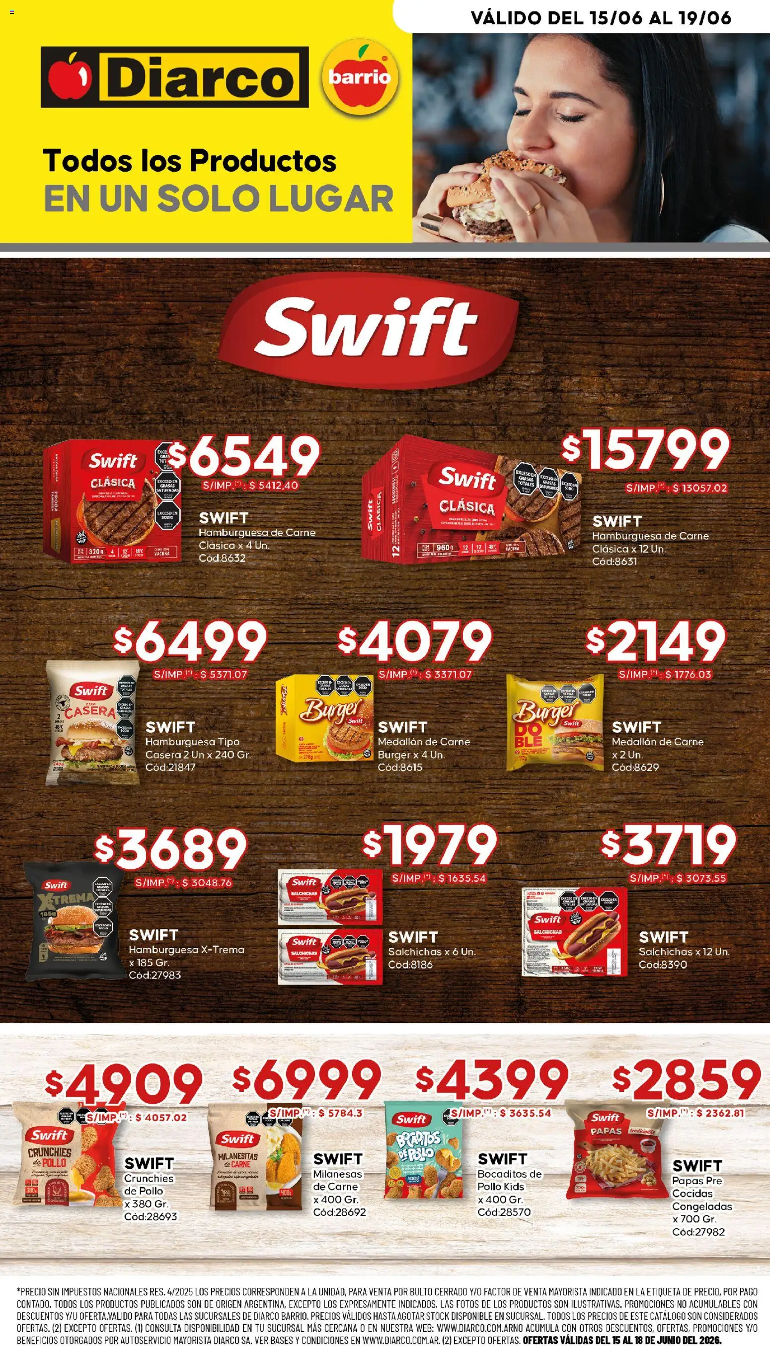 Vista previa del folleto de la tienda Diarco válido desde el 15/06/2026 - Hamburguesa, Papas, Milanesas, Pollo, Carne, Salchichas