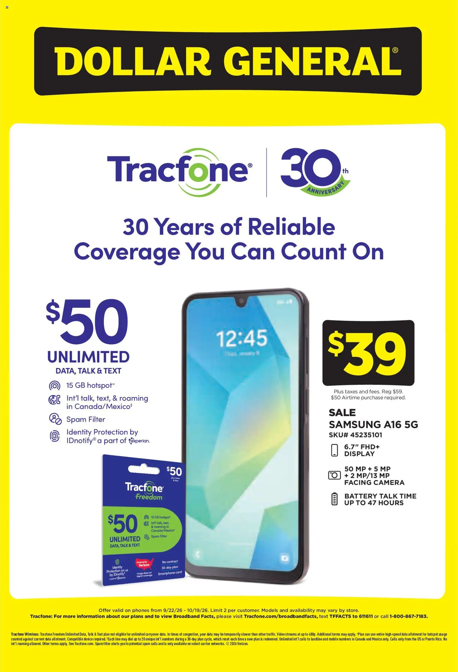 Ad Preview of Dollar General Dollar General Wireless Deals from 09/22/2026 - Video, Camera, Battery, Smartphone