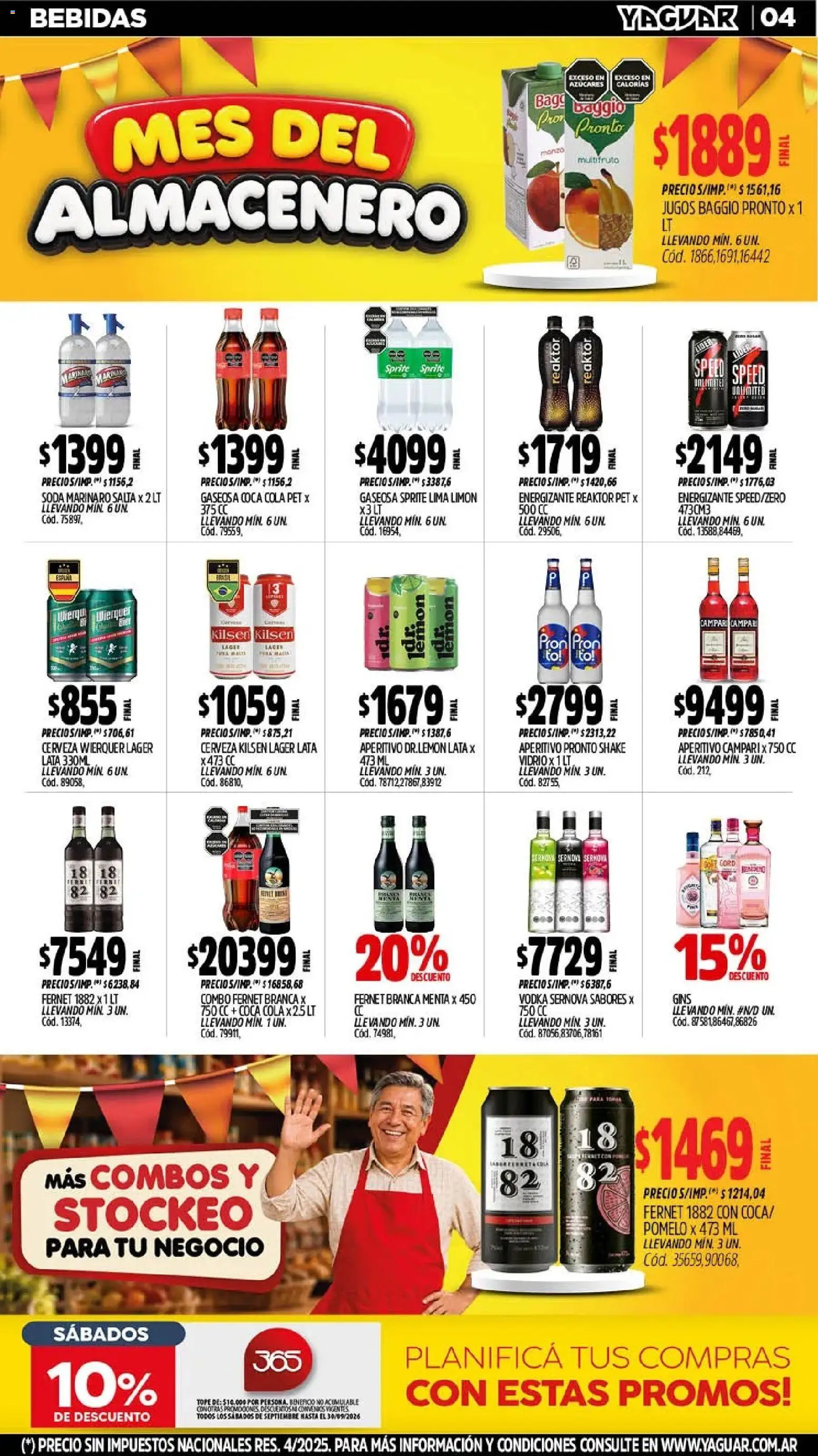 Vista previa del folleto de la tienda Yaguar válido desde el 28/09/2026 - Fernet, Lima, Cerveza, Campari, Limón, Sprite, Gaseosa, Soda