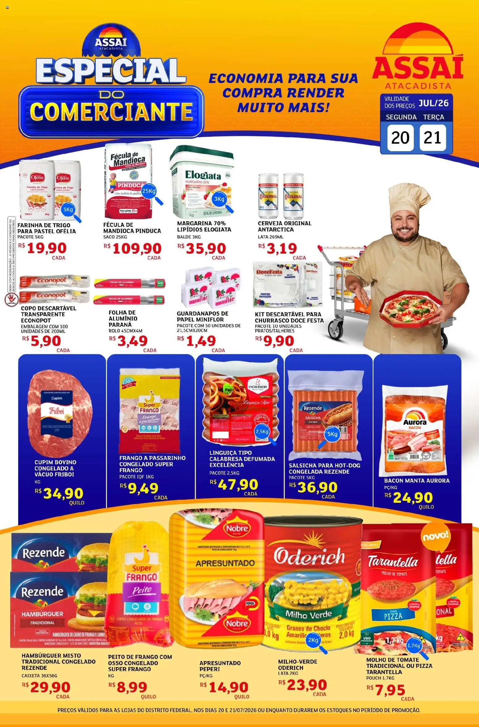 Pré-Visualização do folheto "Assaí Atacadista ofertas - DF" da loja Assaí Atacadista válido a partir de 20/07/2026 - Pizza, Cerveja, Salsicha, Frango, Mandioca, Balde, Rolo, Carne de frango