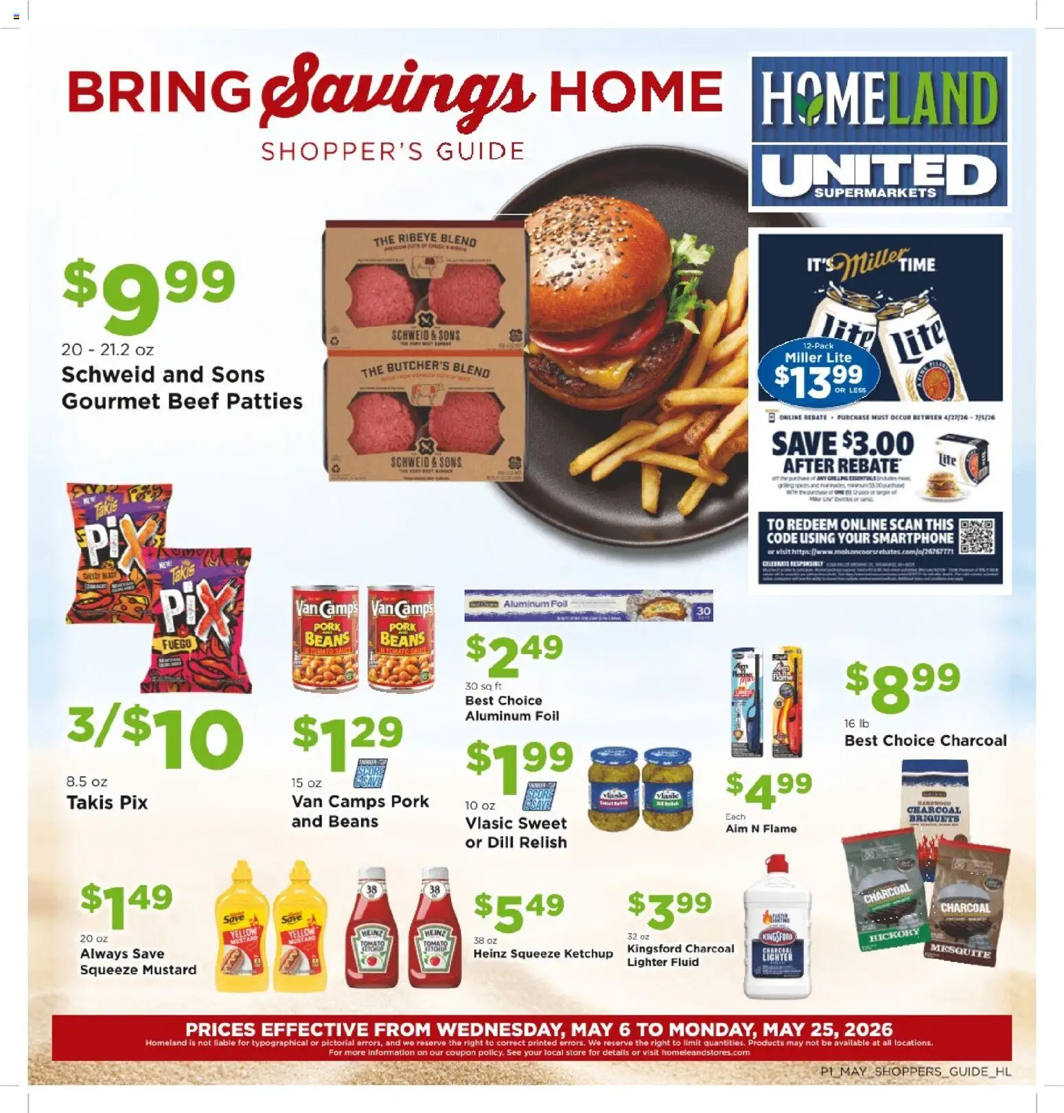 Ad Preview of Homeland Homeland Bring Savings Home Shopper's Guide from 05/01/2026 - Tomato, Beans, Charcoal, Beef, Ketchup, Dill, Foil, Aluminum foil