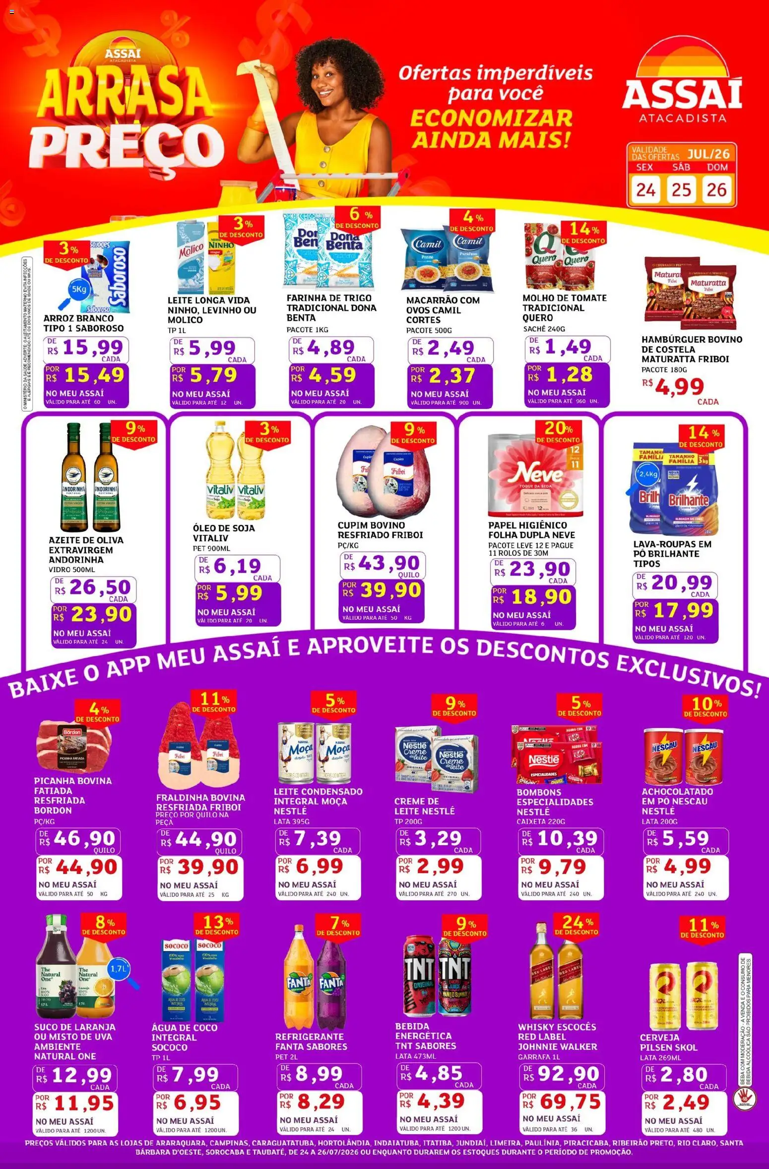 Pré-Visualização do folheto "Assaí Atacadista ofertas - SP" da loja Assaí Atacadista válido a partir de 24/07/2026 - Cerveja, Leite, Azeite, Creme, Papel higiênico, Molho de tomate, Especialidades, Leite longa vida